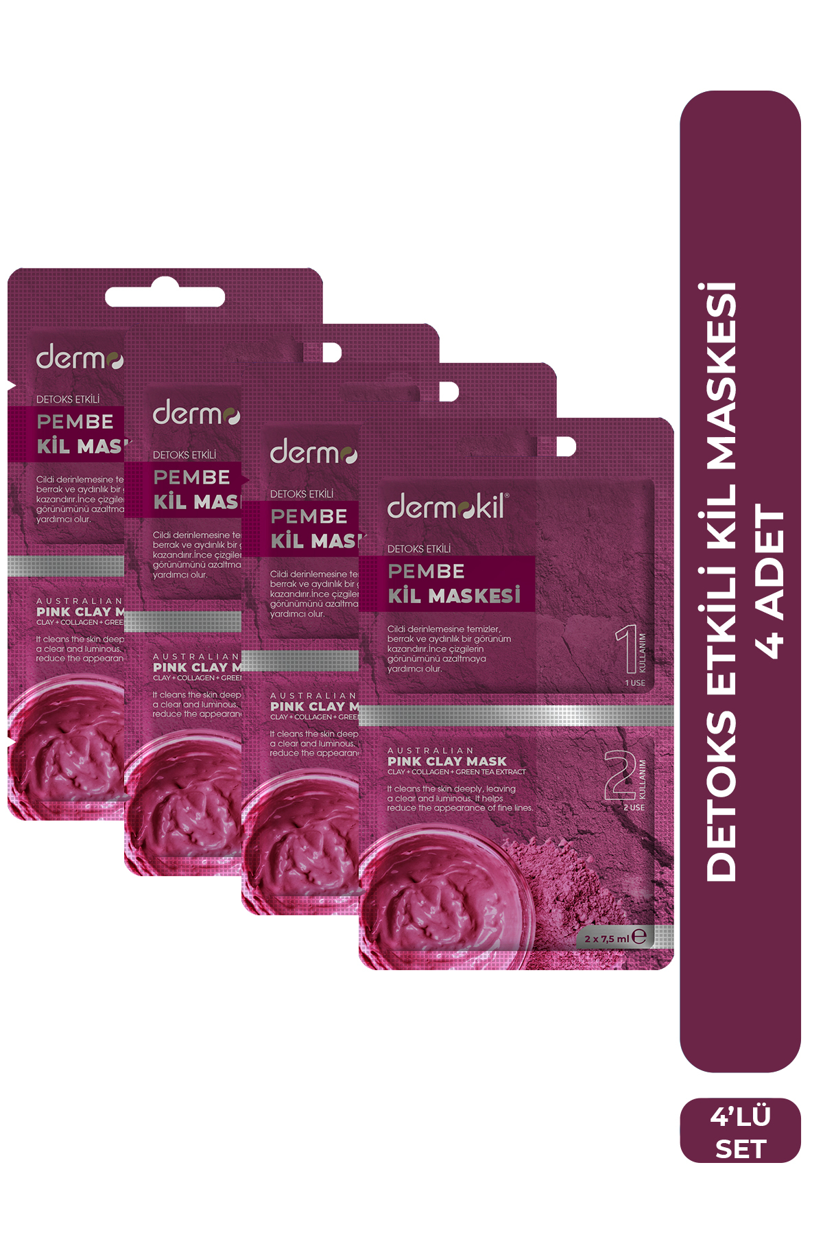 Dermokil Detoks Etkili Pembe Kil Maskesi 4'lü Set