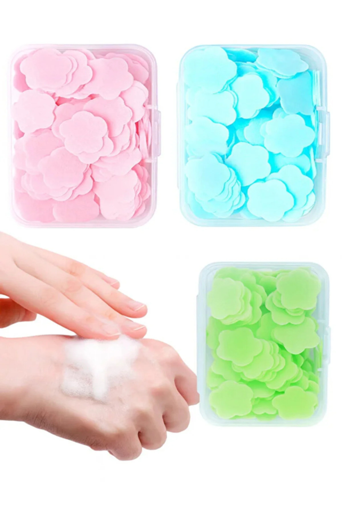 Carat Home 100 Yaprak Parfümlü Eriyen Mini Kağıt Sabun Öğrenci Çocuk Okul Dezenfektan El Sabunu Kamp 1 Paket