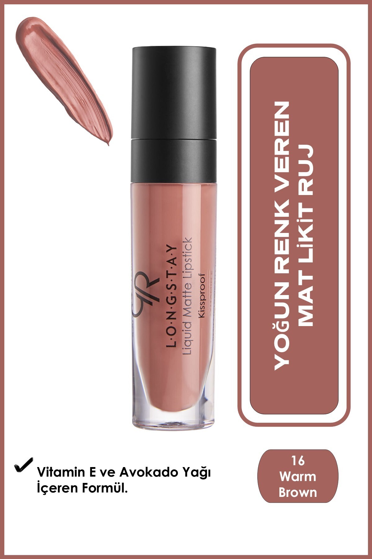 Golden Rose Longstay Liquid Matte Lipstick - 16 Warm Brown - Uzun Süre Kalıcı Likit Mat Ruj