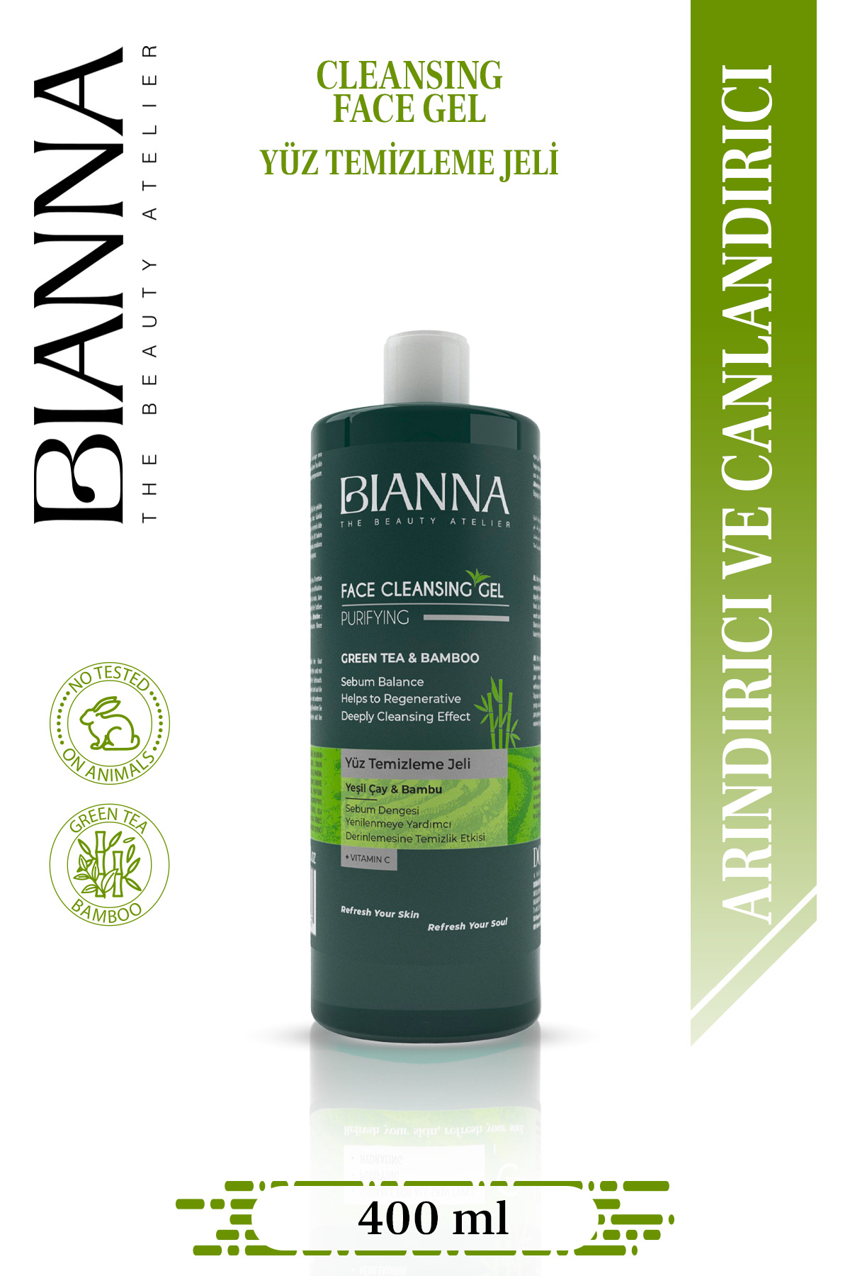 Bianna Yeşil Çay ve Bambu Özlü Yüz Temizleme Jeli 400 ml C Vitaminli