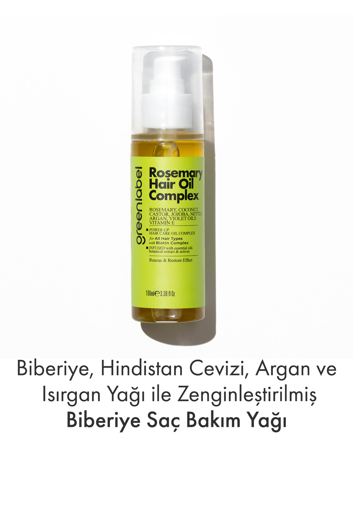 Greenlabel Biberiye, Hindistan Cevizi Argan ve Isırgan Yağı ile Zenginleştirilmiş Biberiye Saç Bakım Yağı 100ml