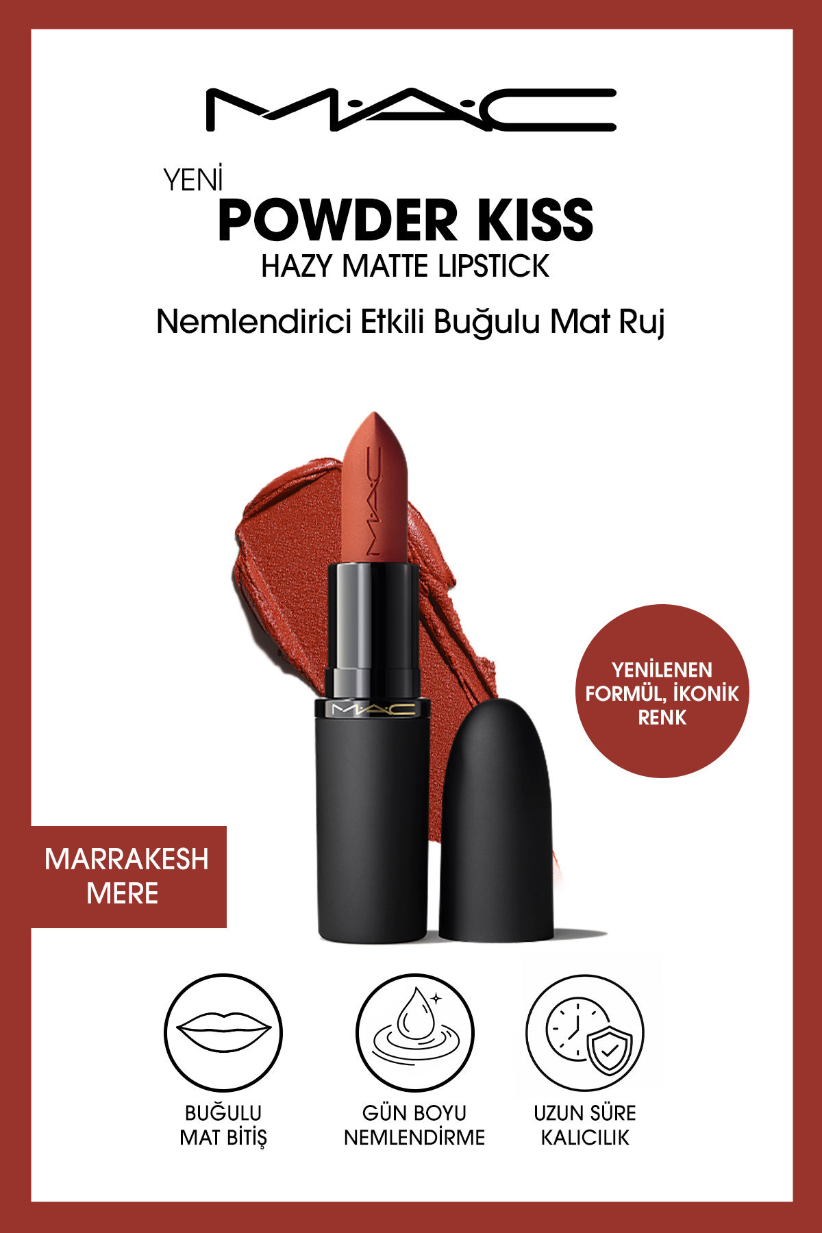 M.A.C Powder Kiss Hazy Matte Lipstick Nemlendirici Etkili Buğulu Mat Ruj - Marrakesh-Mere