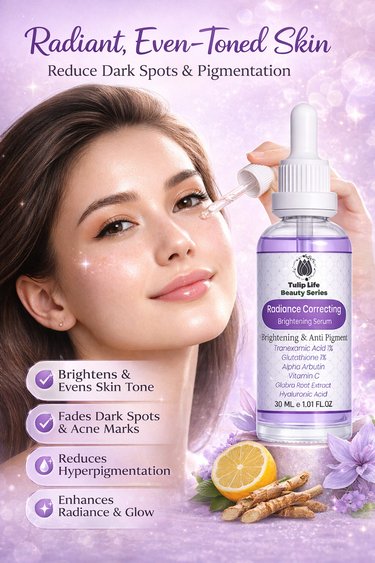 tulip life Brightening Anti Pigment Tone Correcting Serum Glutathione & Tranexamic Acid 30 ml