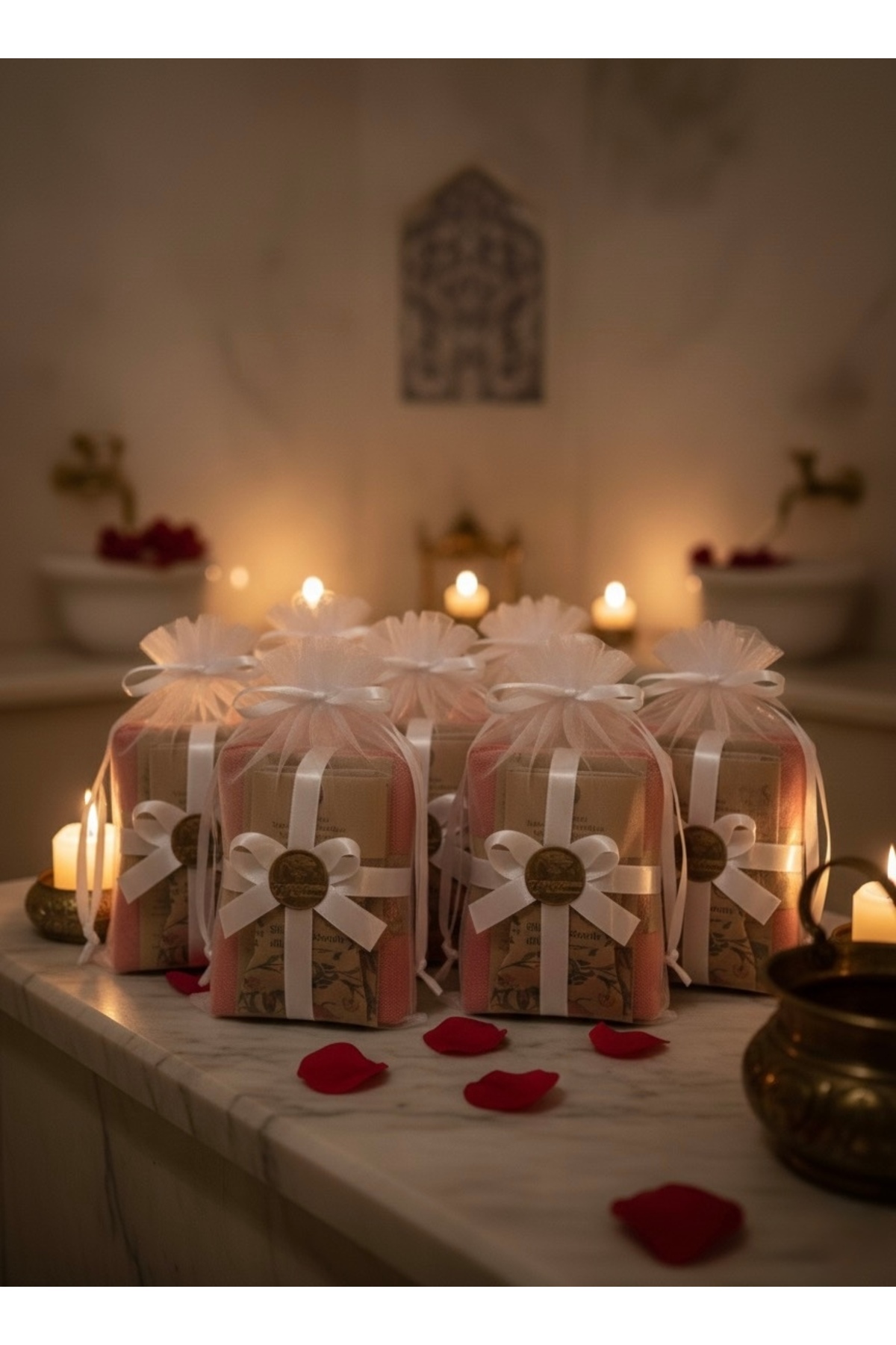 Bursa Home Gelin Hamamı Set Peştemal,Topuk Taşı,İpek Kese,Sabun,Tül–10’lu Kişiselleştirilebilir Özel Paket