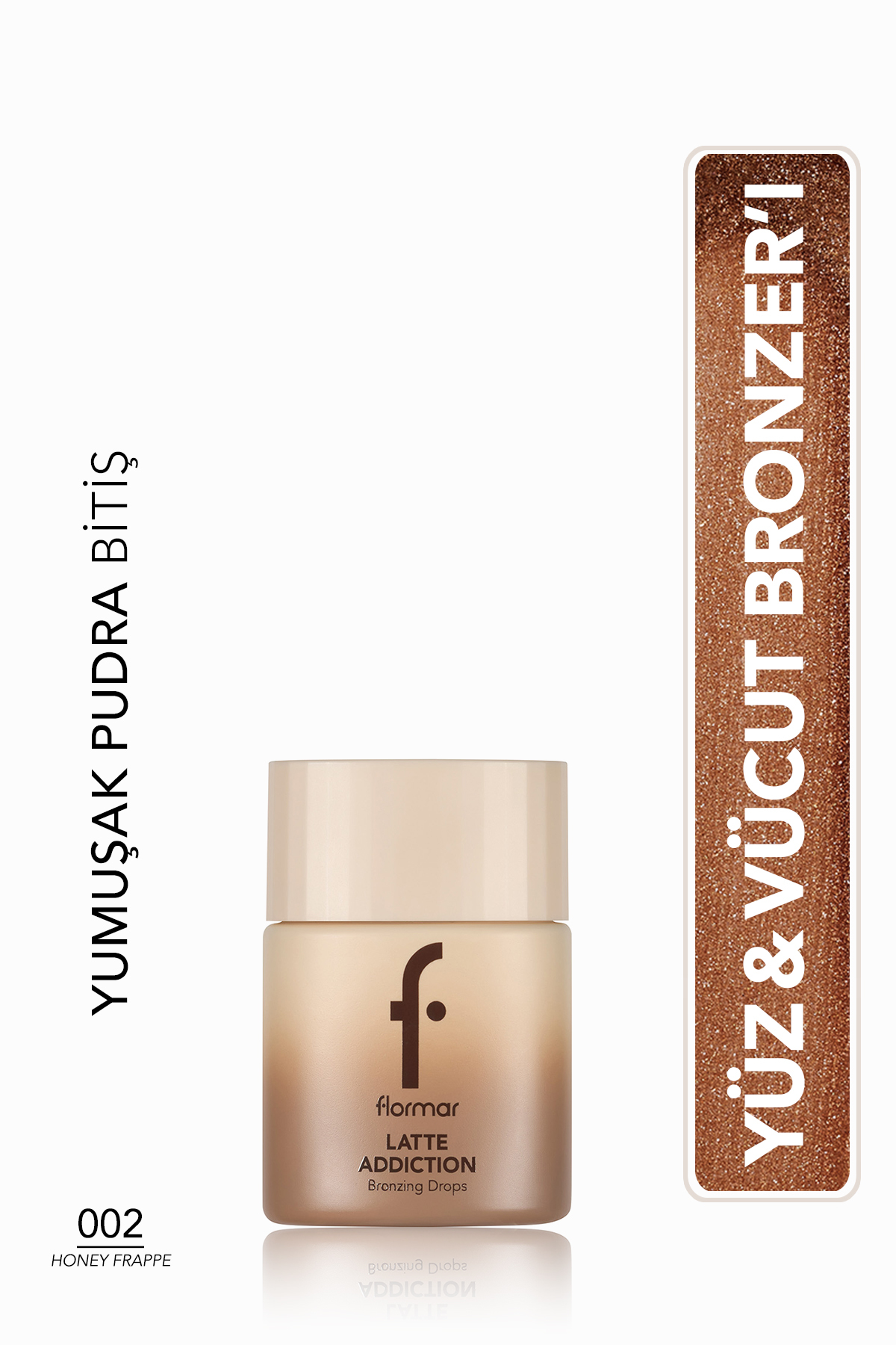 Flormar Latte Nemlendirici Etkili Sıcak Bronz Işıltılı Yüz ve Vücut Bronzer'ı - 002 Honey Frappe