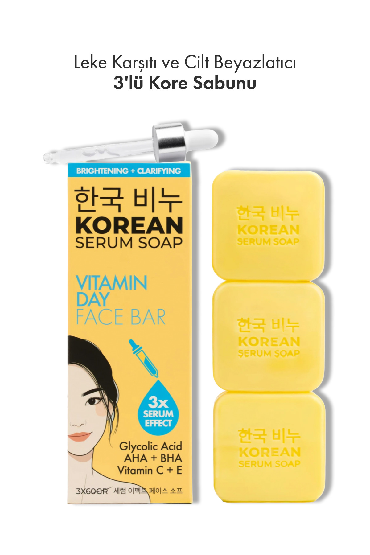 Greenlabel 3'lü Kore Leke Karşıtı ve Beyazlatıcı Sabun Vitamin C & E AHA, BHA ve Glikolik Asit