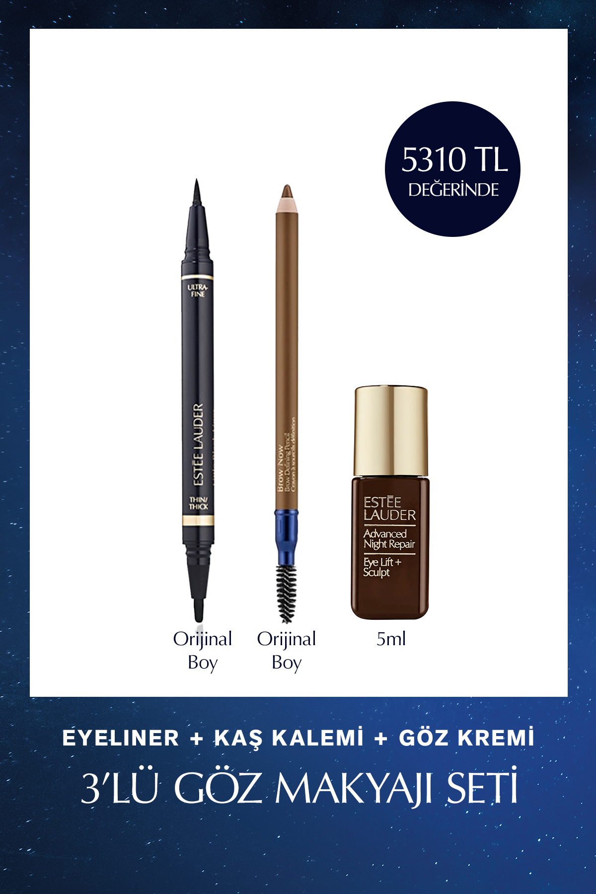 Estee Lauder 3'lü Göz Makyajı Seti - Siyah Eyeliner + Kaş Kalemi + Eye Lift+Sculpt 5ml
