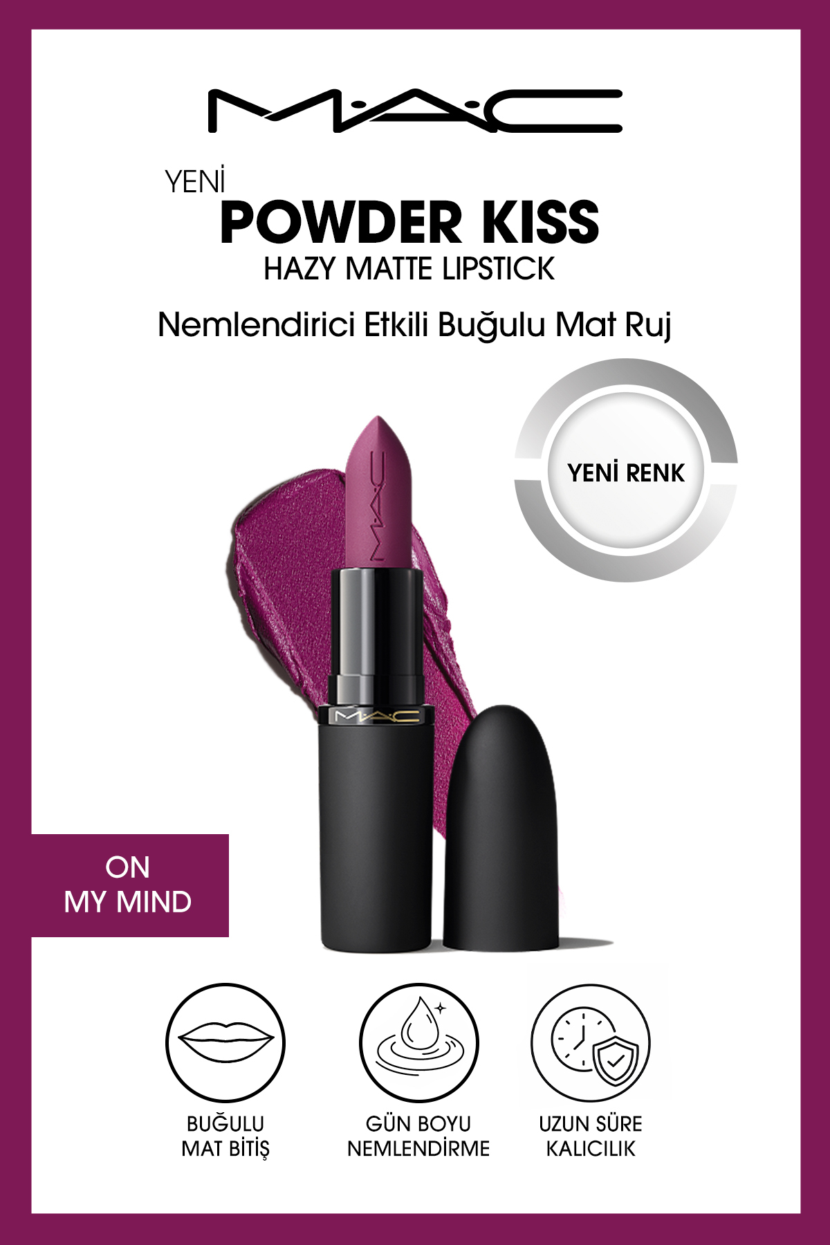 M.A.C Powder Kiss Hazy Matte Lipstick Nemlendirici Etkili Buğulu Mat Ruj - On My Mind