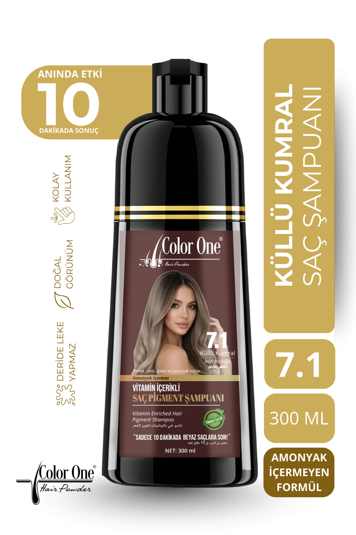 Color One Hair Powder Küllü Kumral (Ash Brown) Saç Pigment Şampuanı 7.1 | 300 ML & Ton Etkisi