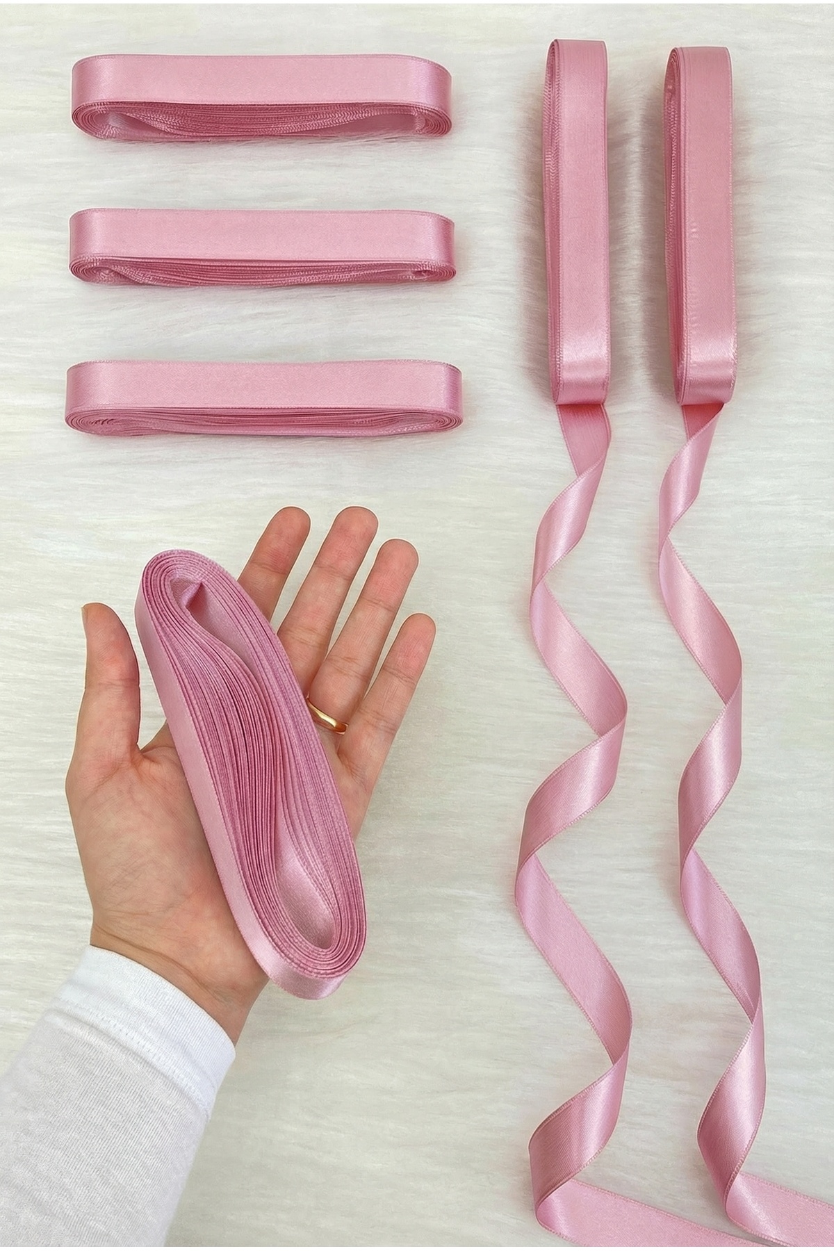 ZEYMERADE Pudra Saten Kurdele 2 Cm 10 Metre, Bohça Çeyiz Nikah Kına Sünnet Söz Doğum Günü Parti Hediye Süsleme