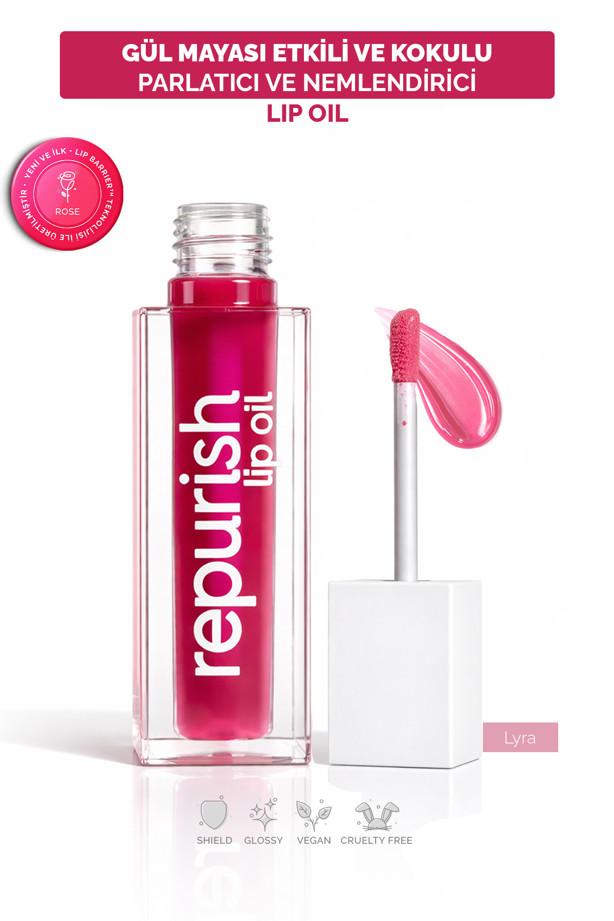 repurish Gül Mayası Dudak Bakım Yağı (Lip Oil) - Gül Kokulu, Nemlendirici, Parlatıcı, Vitamin E, Koruyucu