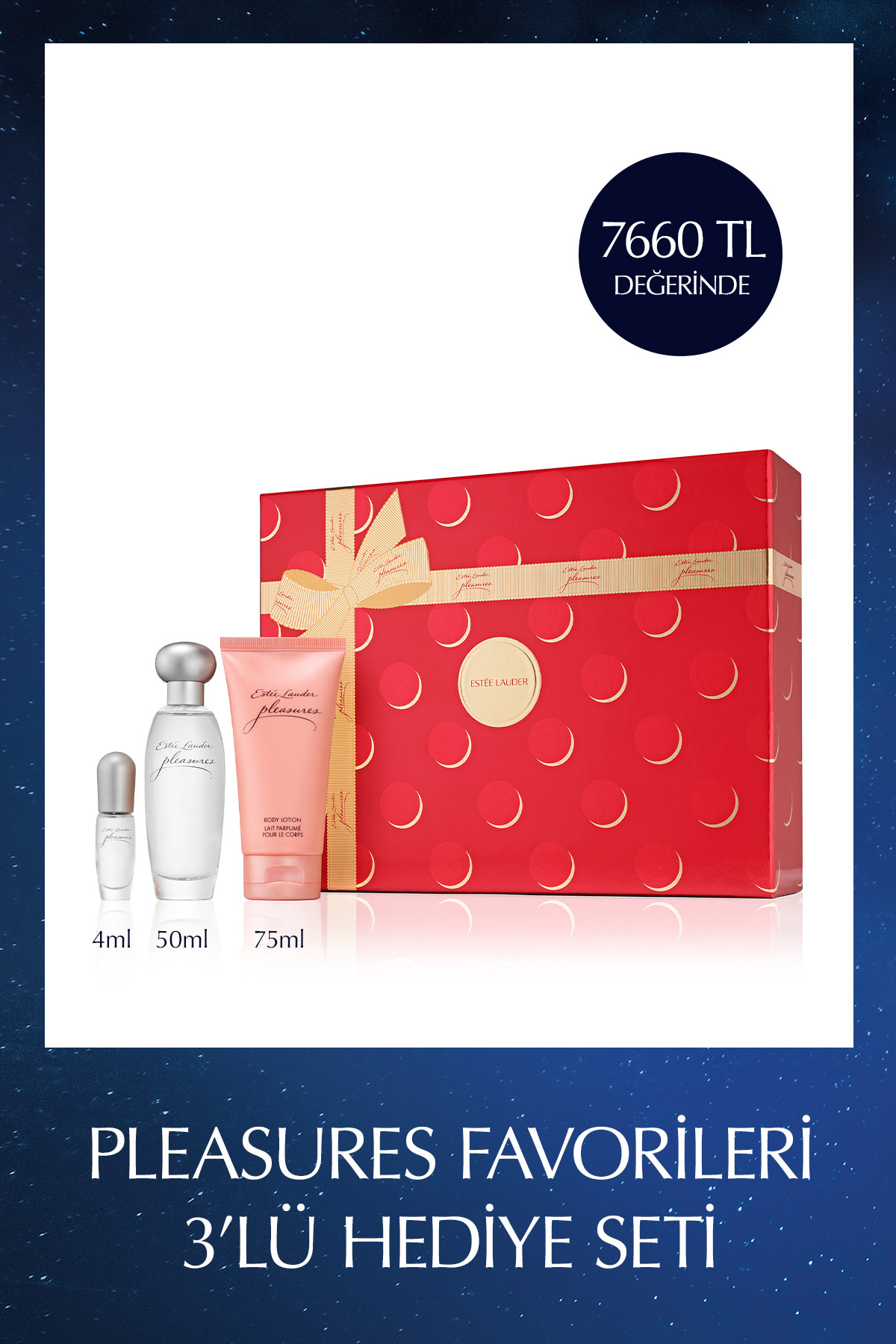 Estee Lauder Pleasures Favorileri 3'lü Hediye Seti - EDP 50ml + Seyahat Boy EDP 4ml + Vücut Kremi 75ml