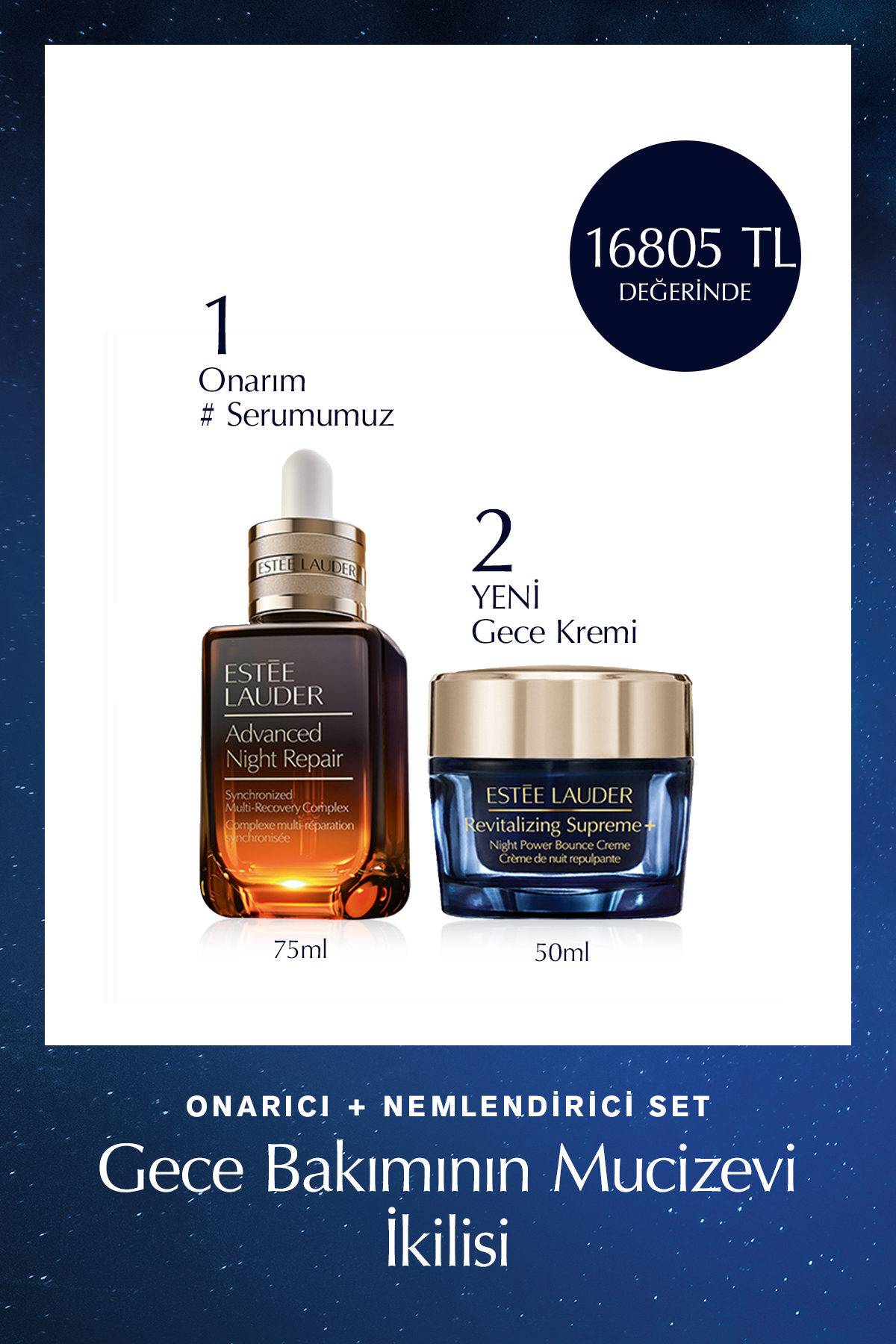 Estee Lauder Gece Bakımının Mucizevi İkilisi Onarıcı Set - Serum 75ml, Bounce Crème 50ml