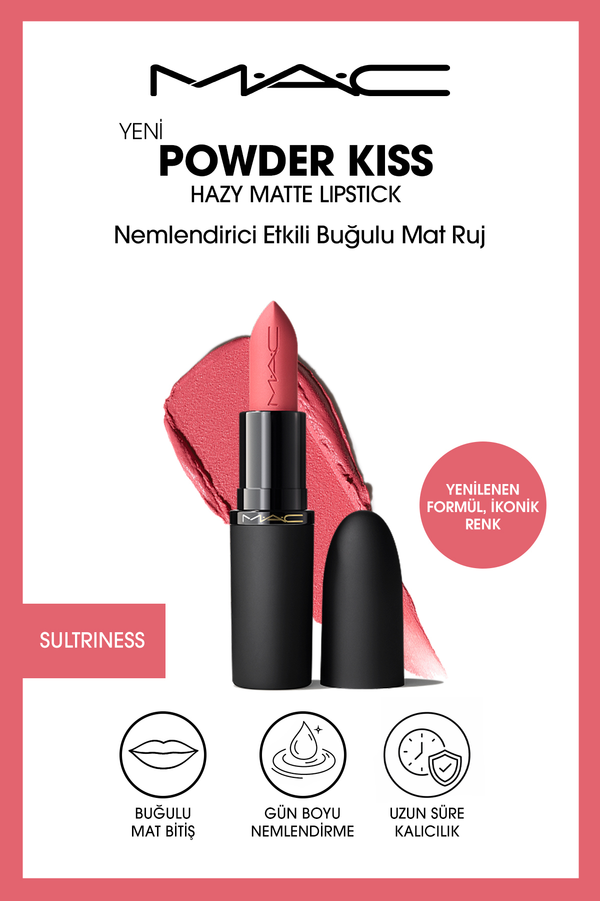 M.A.C Powder Kiss Hazy Matte Lipstick Nemlendirici Etkili Buğulu Mat Ruj - Sultriness