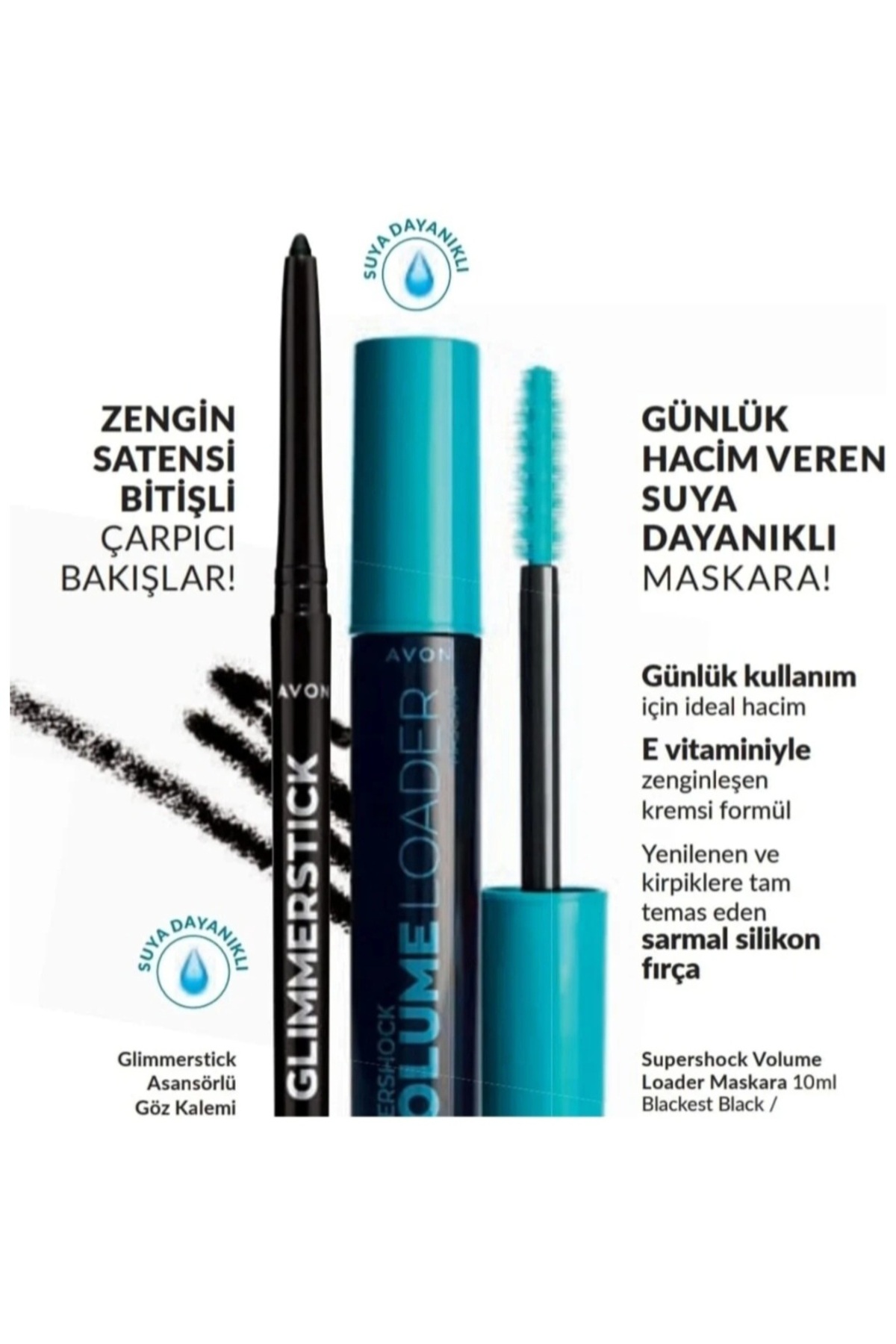 AVON BLACKEST BLCAK GÖZ KALEMI VE SUYA DAYANIKLI MASKARA-SUPERSHOCK VOLUME LOADER -