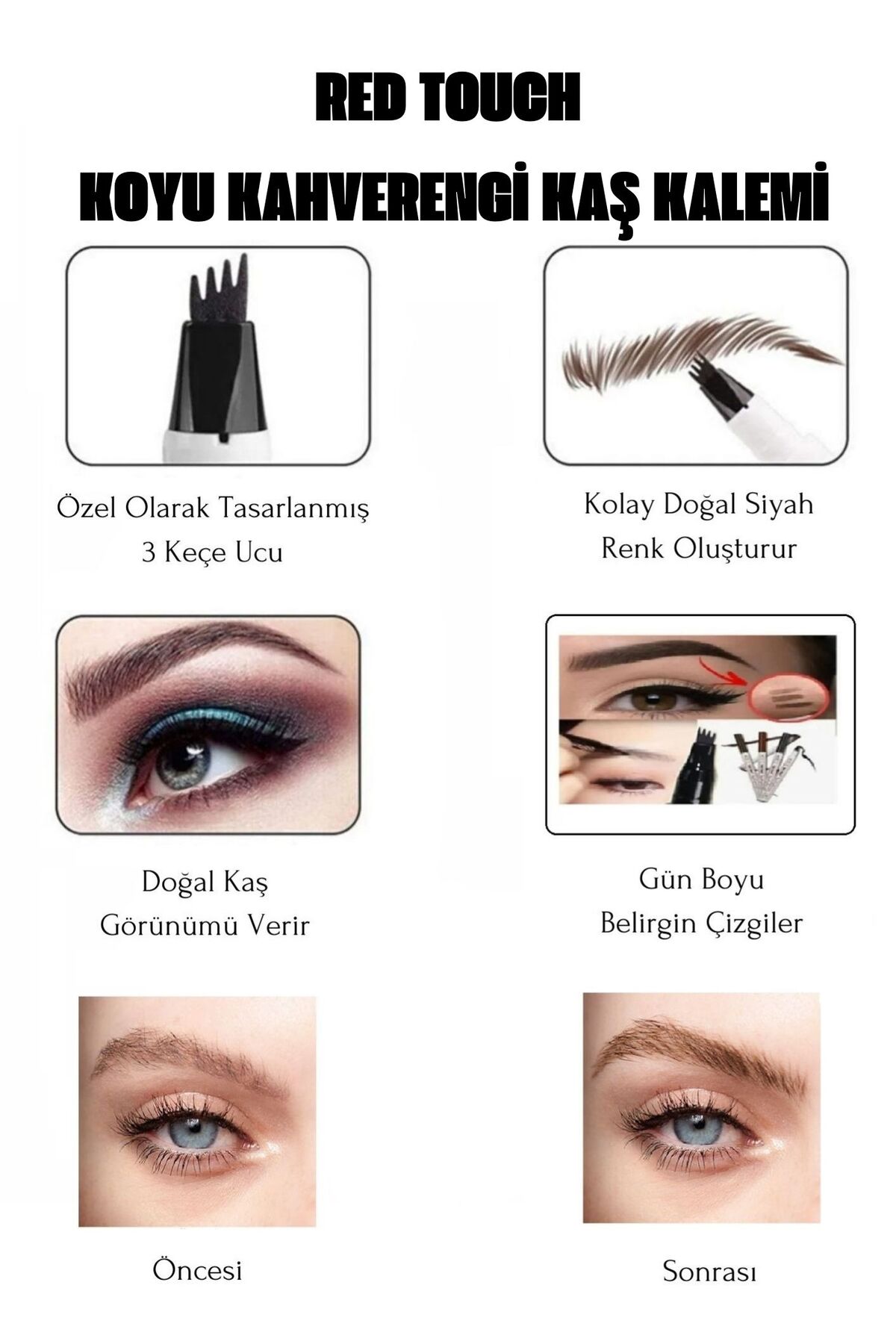 RED TOUCH Kaş Doldurma Tırtıklı Şekillendirme Koyu Kahverengi Kalemi