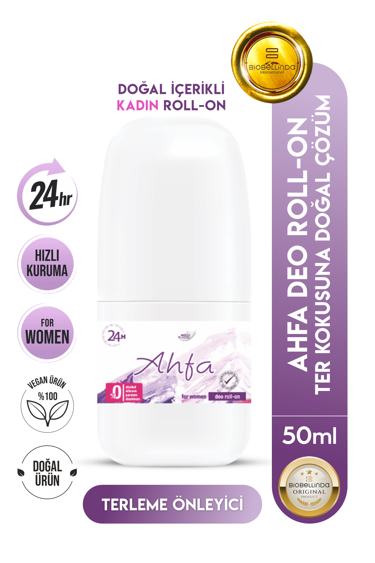 BioBellinda Doğal Içerikli Ahfa Deo Roll-On For Women-Kadın Tüy Azaltma Etkili Roll On 50 ml