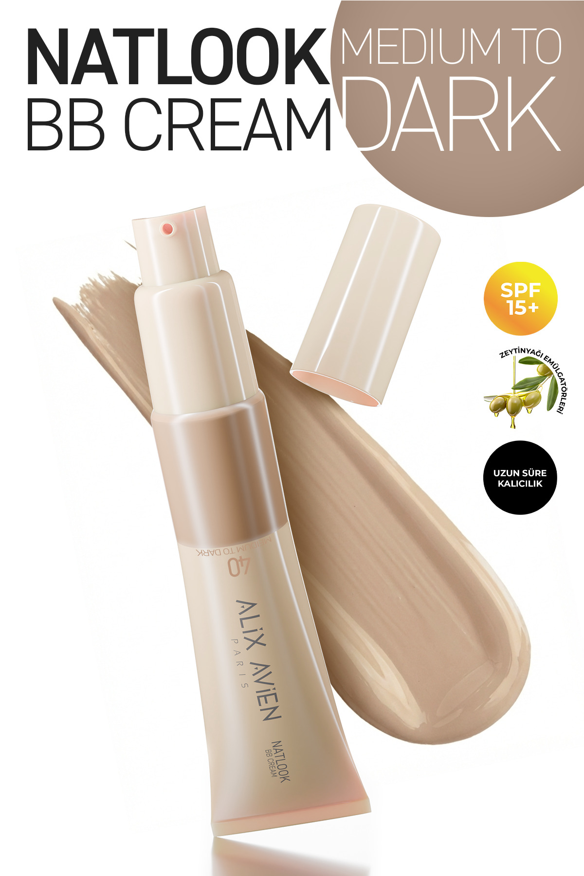 Alix Avien Doğal Parlaklık Sağlayan SPF15 Faktör Nemlendiren BB Krem - Natlook BB Cream 40 Medium To Dark