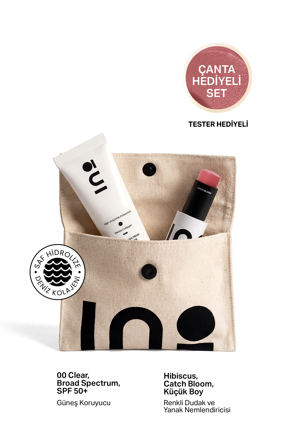 inobeauty Hibiscus Stick Ruj & Allık 4,5Gr + Nemlendirici Güneş Kremi SPF+50 00 Clear + Makyaj Çantası
