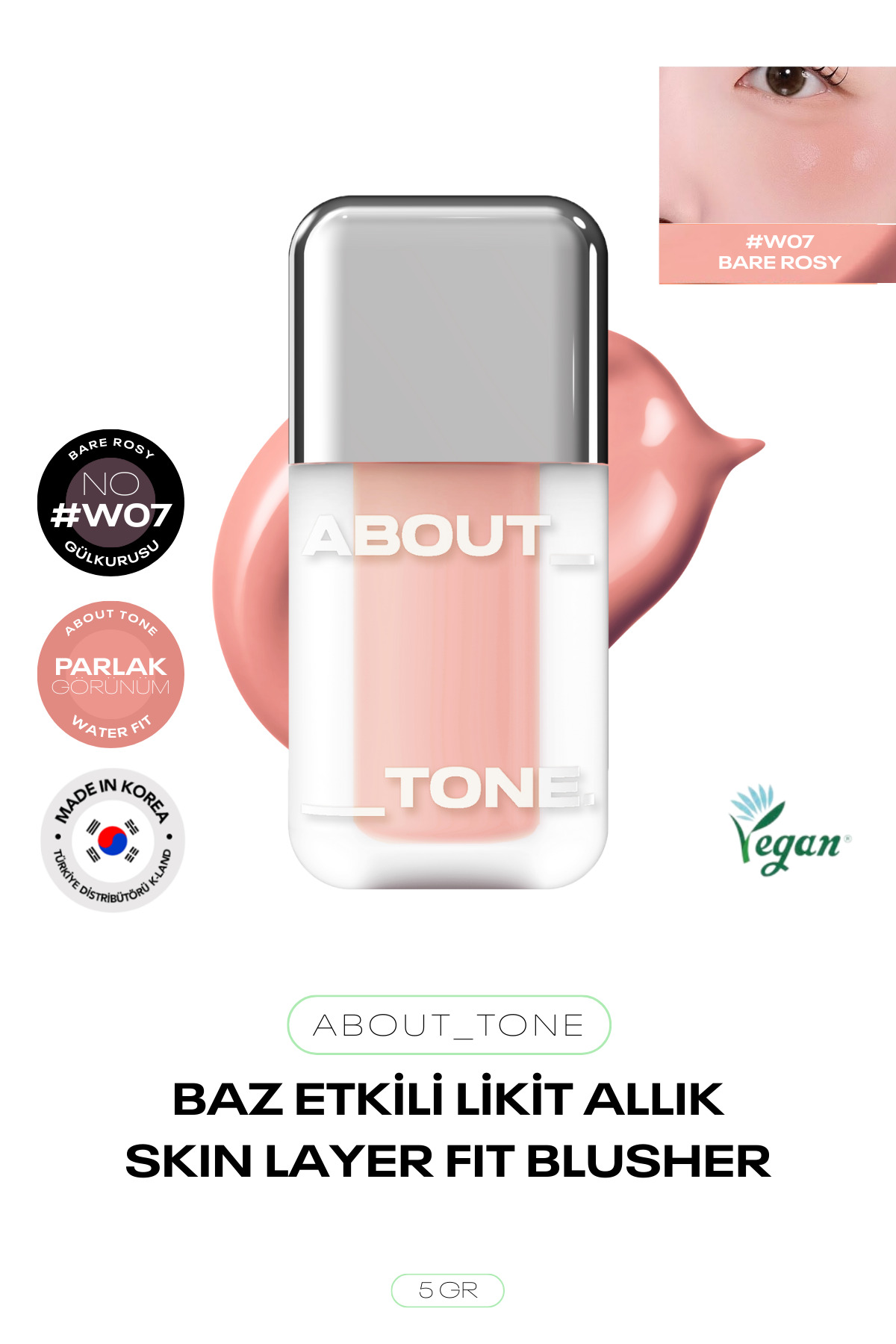 ABOUT TONE Kalıcı ve Doğal Likit Allık Skın Layer Fit Blusher
