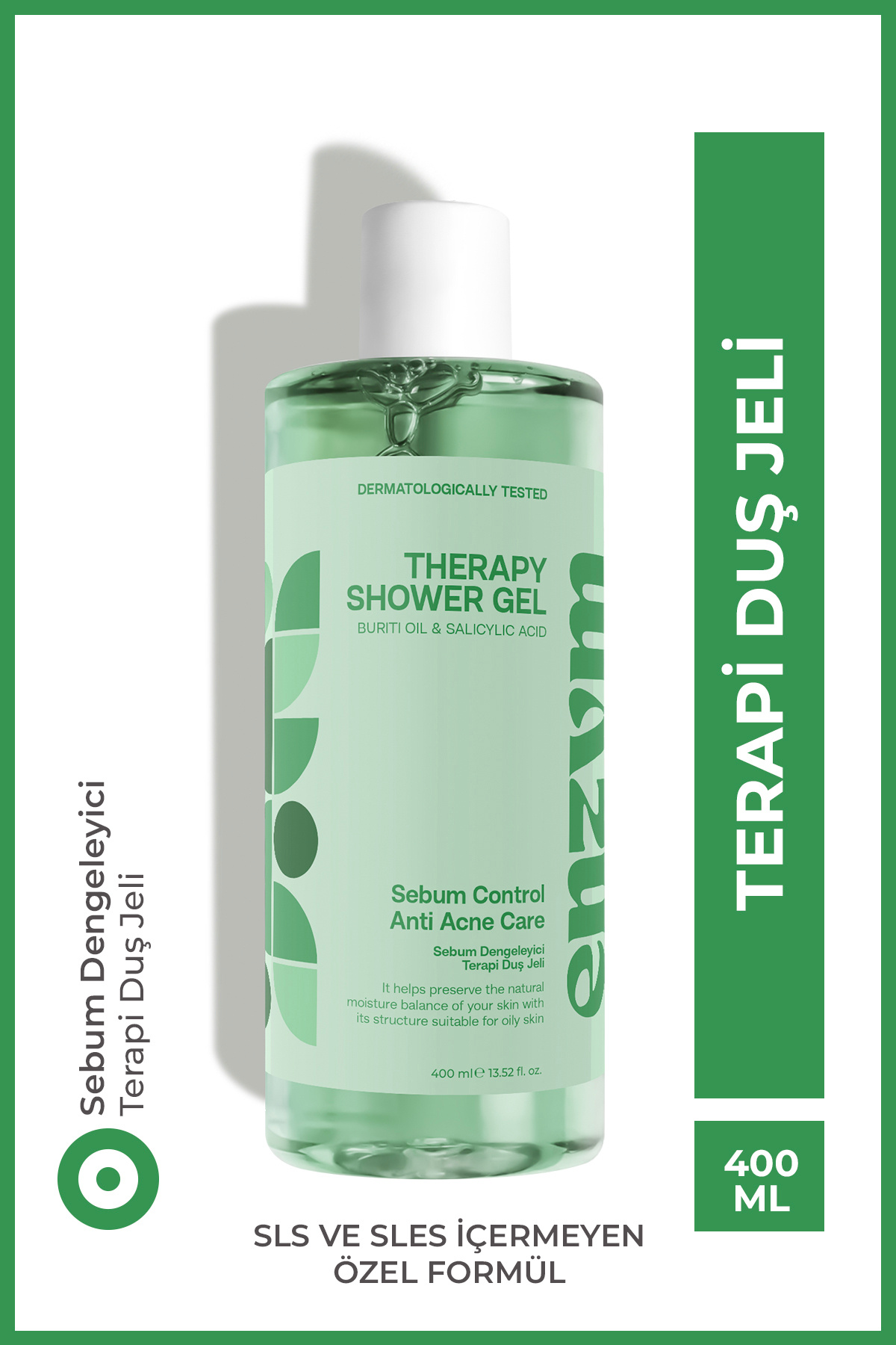 ENZYM COSMETICS Yağlı Ciltlere Özel, Akne Karşıtı, Sebum Dengeleyici Duş Jeli 400 ml (Salisilik Asit)