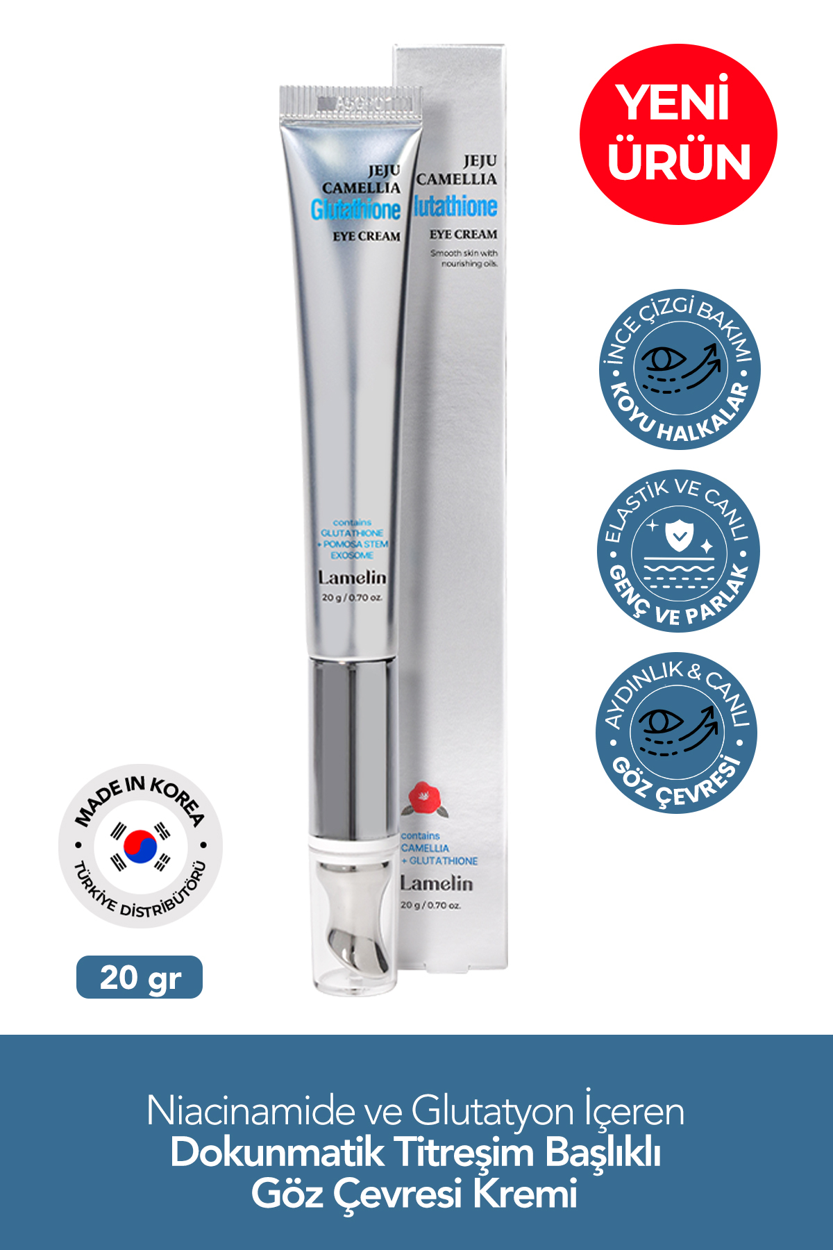 Lamelin Niacinamide & Glutatyon İçeren Dokunmatik Titreşim Başlıklı Göz Çevresi Kremi Glutathione Eye Cream