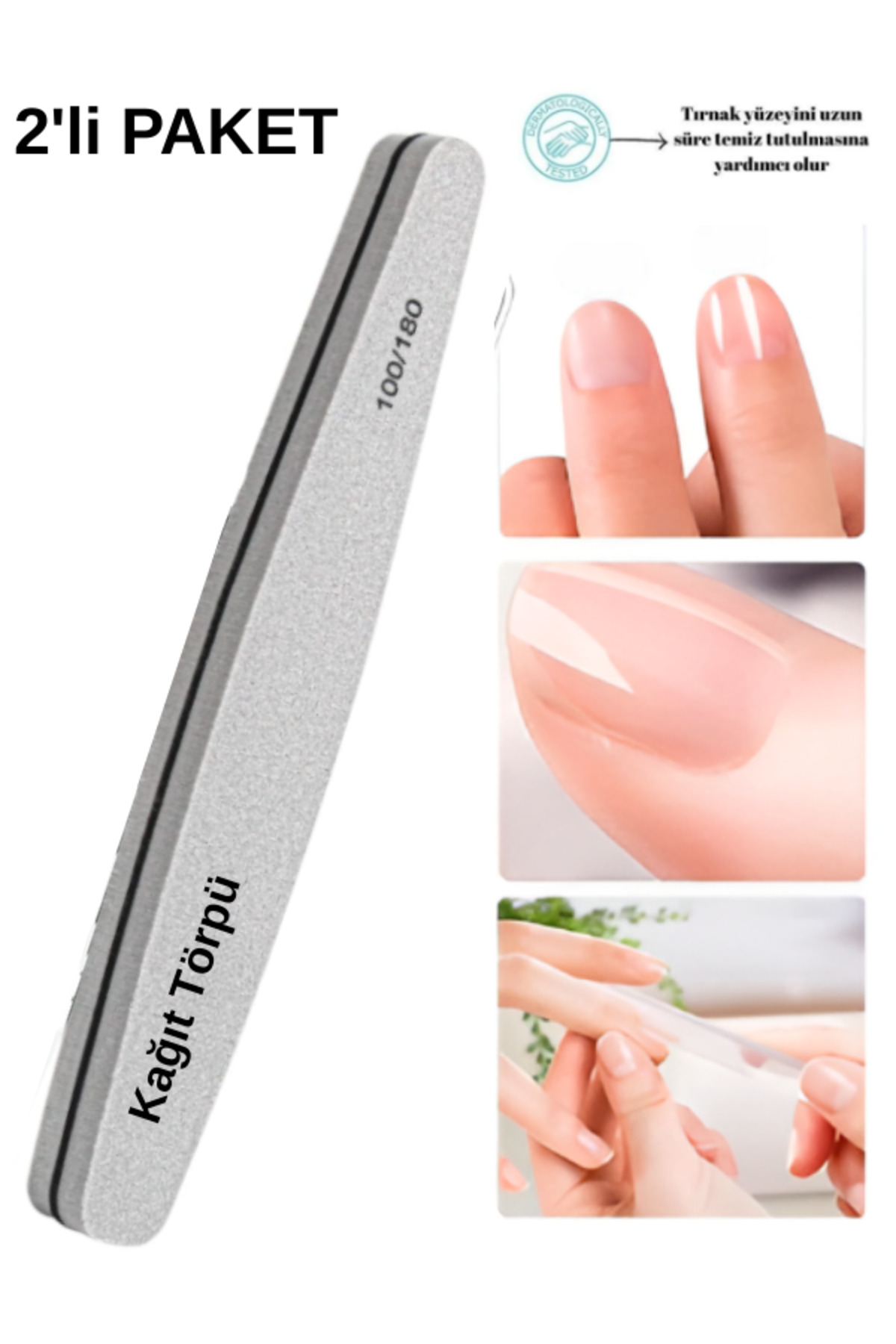 SheMask Tırnak Törpüsü 2'li 100/180 Kağıt Törpü Grit Çift Taraflı Pro Kalıcı Oje Protez Tırnak Manikür Pedikür Nail File