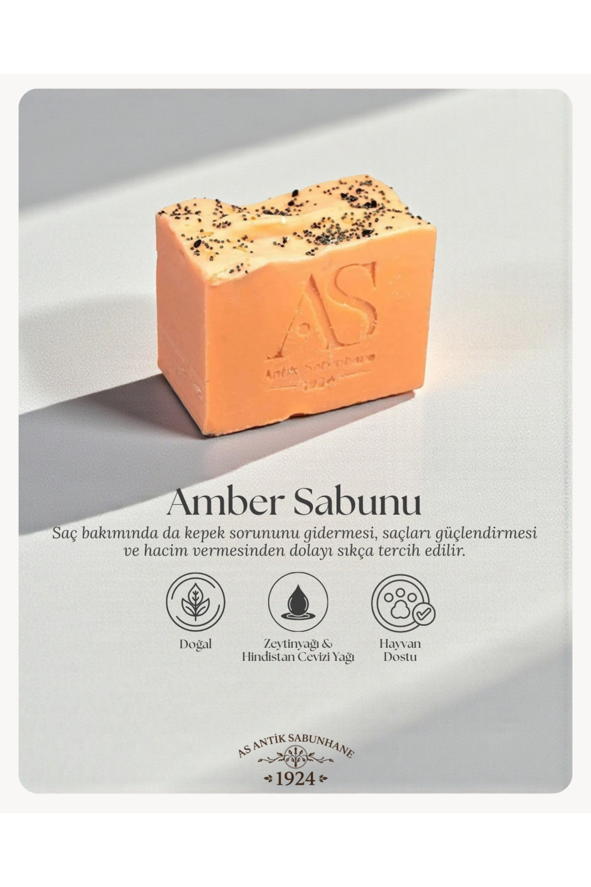 AS ANTİK SABUNHANE 1924 Doğal Amber Sabunu – Zeytinyağı & Shea Butter Ile Cilt Canlandırma