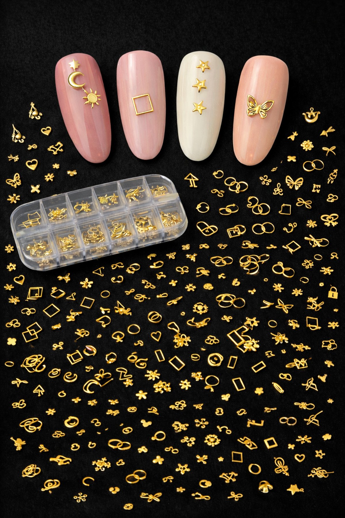 Sibelon Nail Art Dizayn Charm Seti | Altın Renk Minimal Tırnak Süsü | 1 Paket