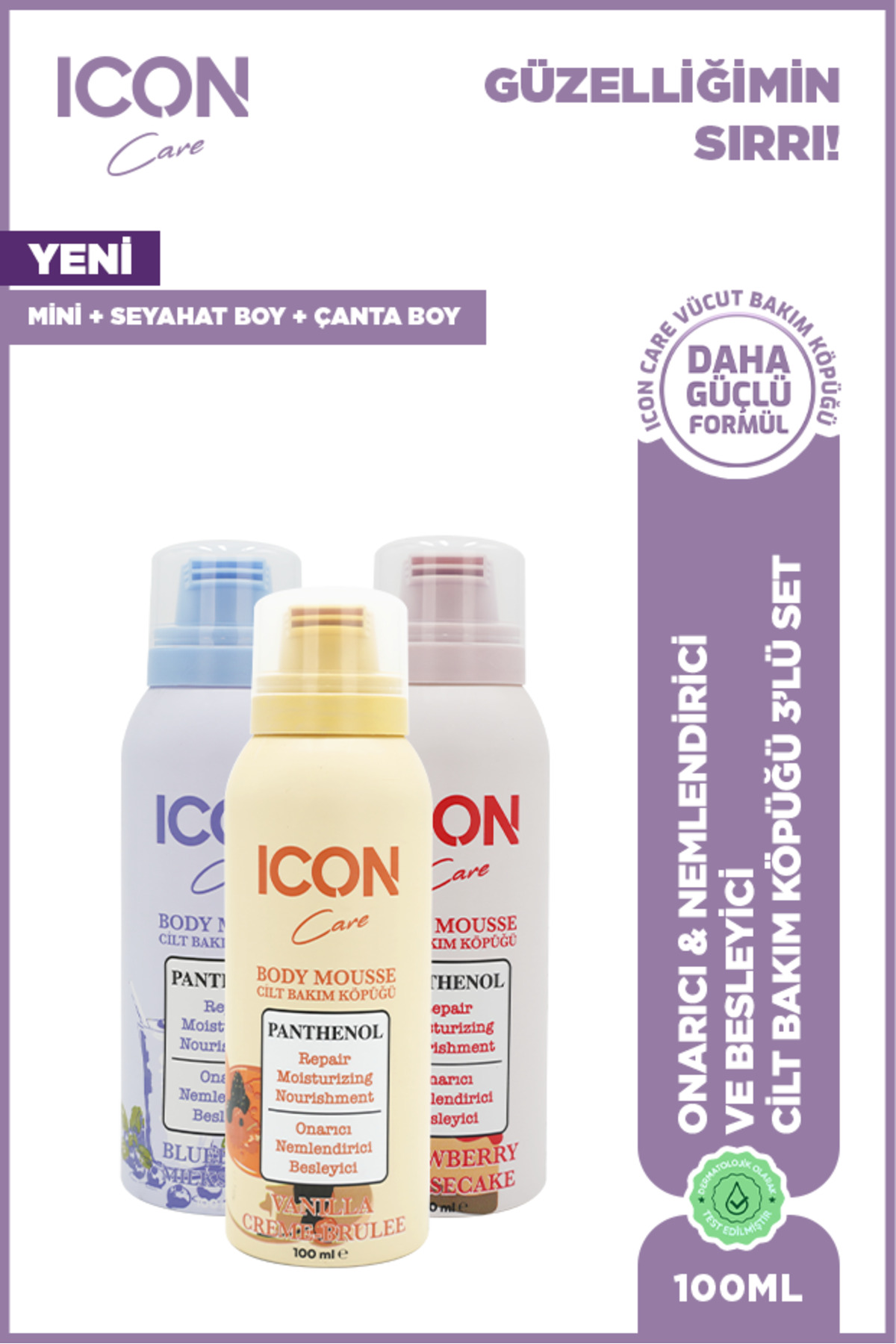 ICON Care Cilt Bakım Köpüğü Vanılla 100 ml X Cheesecake 100 ml X Mılkshake 100 ml