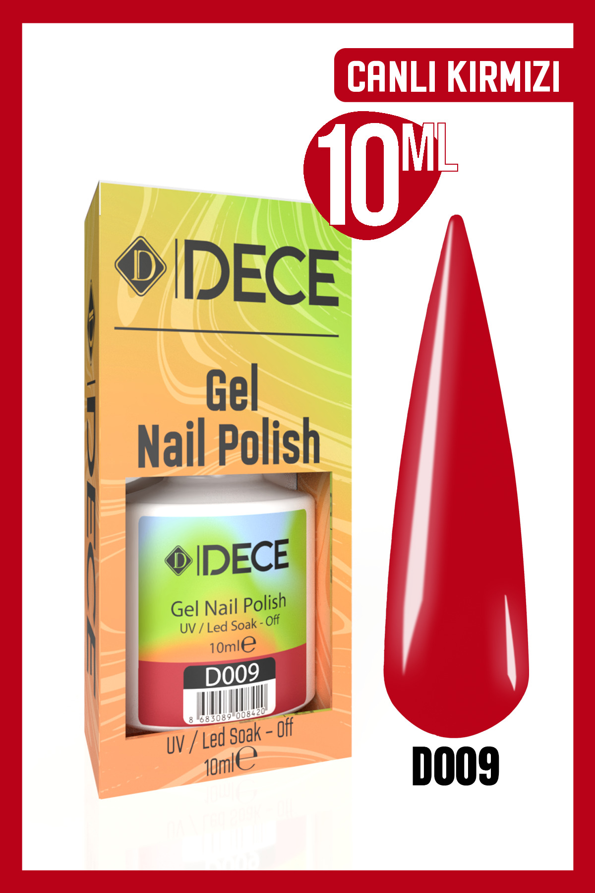 d dece Kalıcı Oje Uv Led D009 (KIRMIZI SERİSİ) 10ml