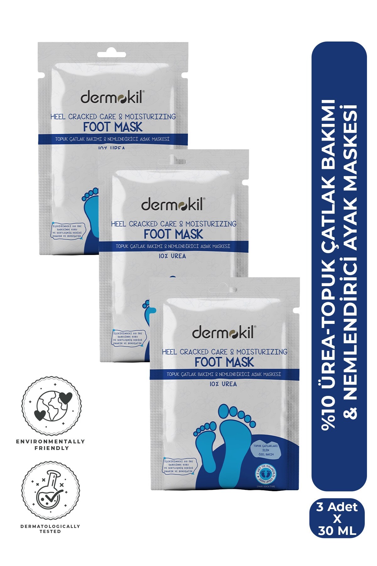 Dermokil %10 Üre İçeren Topuk Çatlak Bakımı & Nemlendirici Ayak Maskesi 30 ml x 3 Adet