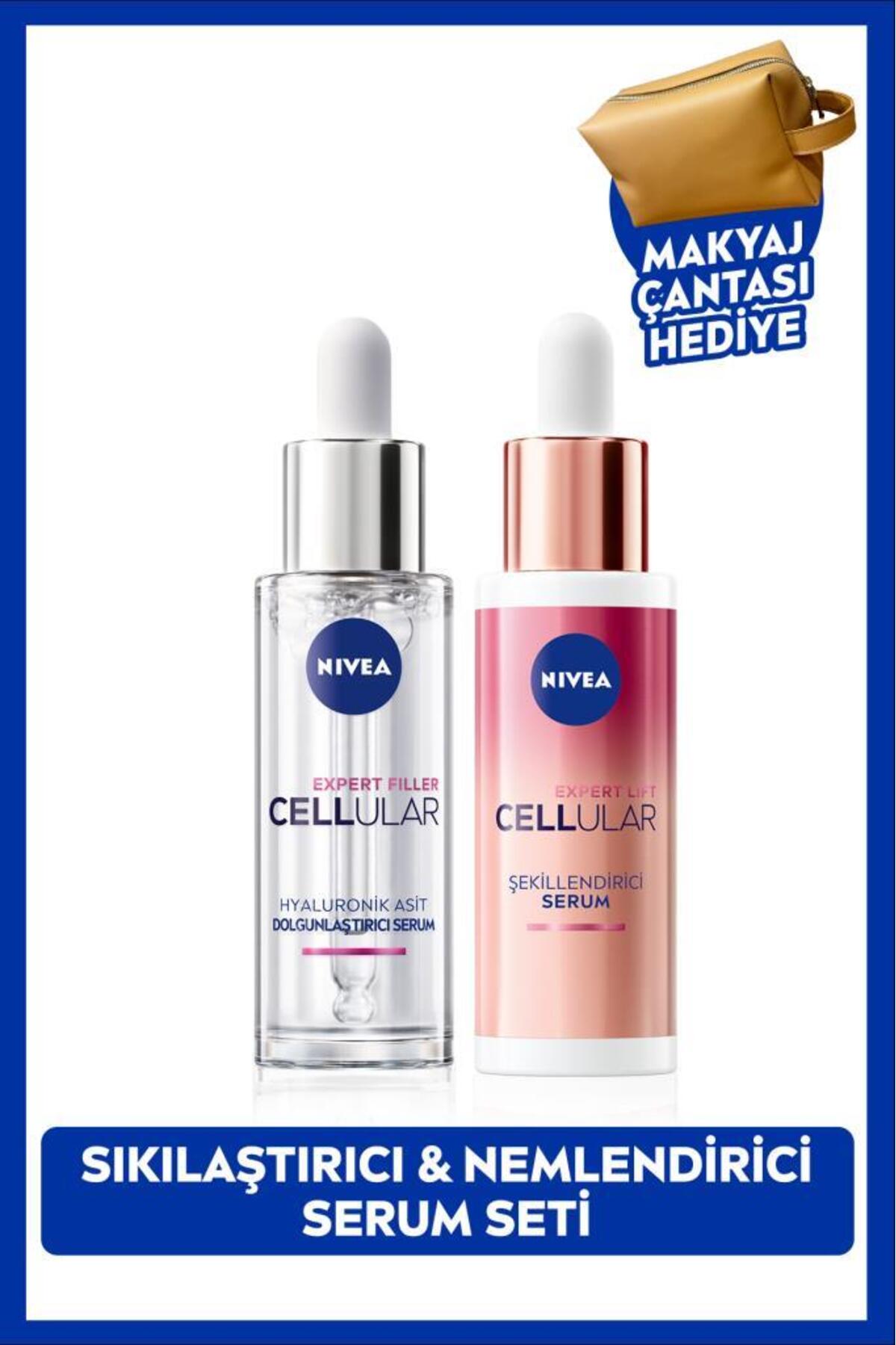 NIVEA Cellular Expert Lift Retinol Alternatifi Serum 30ml ve Nemlendirici Serum 30ml, Makyaj Çanta Hediye