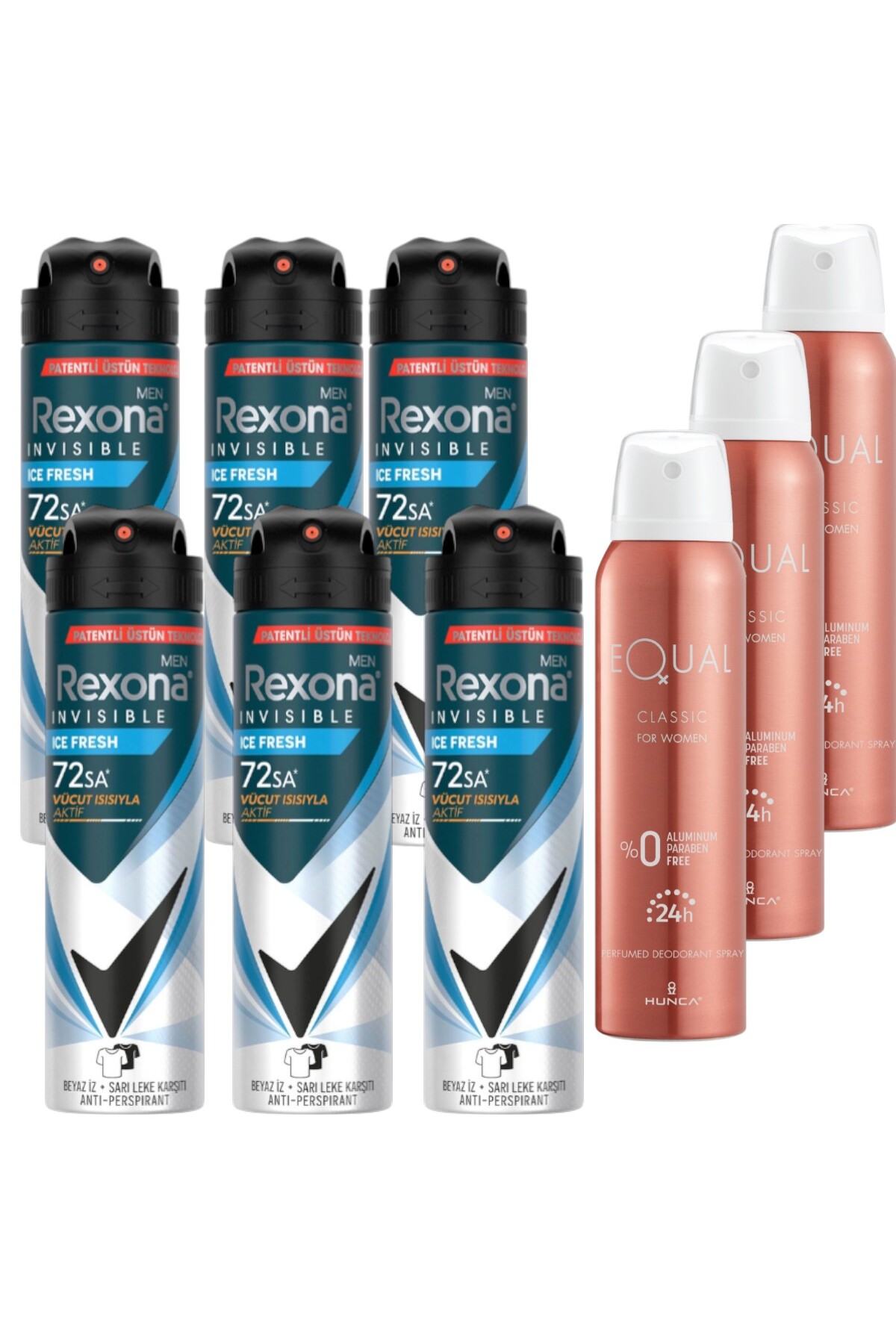 Rexona Men Erkek Sprey Deodorant Invisible Ice Fresh 150 ml 6 Adet + EqualKadın Deodorant 150 ml 3 Adet