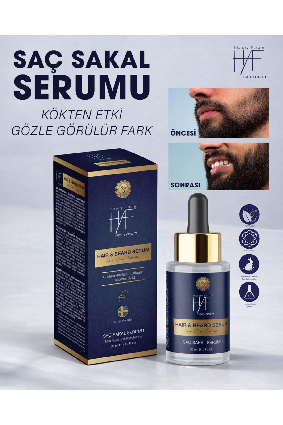 history future Seyrek Ve Boş Bölge Doldurucu Gürleştirici Canlandırıcı Bakım Erkek Saç Sakal Serumu 30 ml