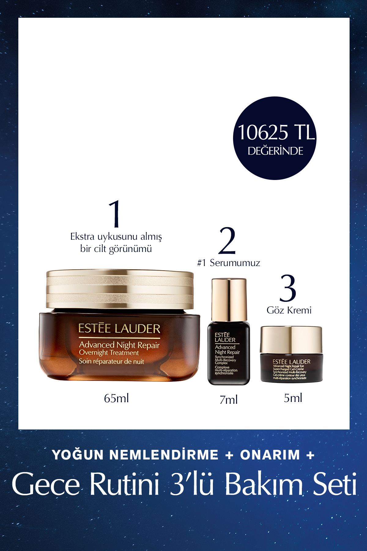 Estee Lauder Nemlendirme & Onarım - Gece Rutini 3’lü Bakım Seti - Overnight Treatment + Serum 7ml + Göz Kremi 5ml