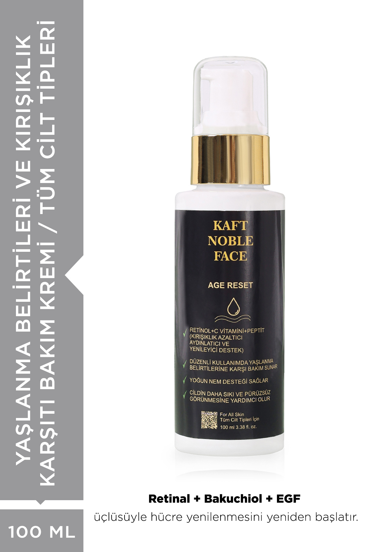 KAFT NOBLE FACE Age Reset- Yaşlanma Karşıtı Onarıcı Gece Kremi 100 ml Retinal, Bakuchiol, Niacinamide