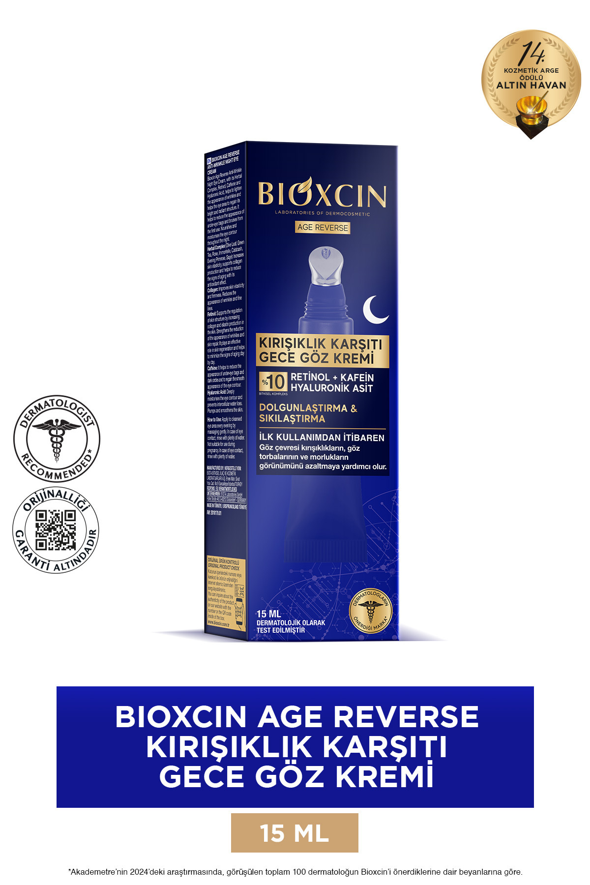 Bioxcin Age Reverse Kırışıklık Karşıtı Göz Kremi 15 ML - %10 Retinol, Kafein, Dolgunluk, Sıkılık