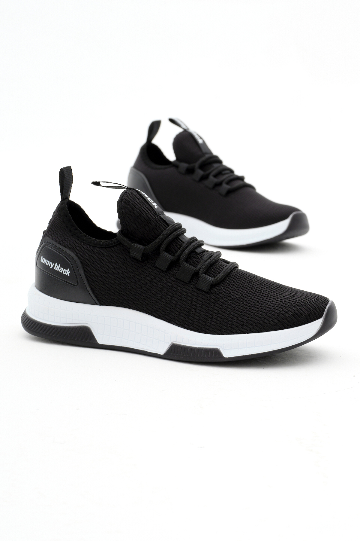Tonny Black Unisex Siyah Beyaz Nefes Alabilen Kumaş Poli Taban Bağcıklı Spor Ayakkabı Kargo Bedava