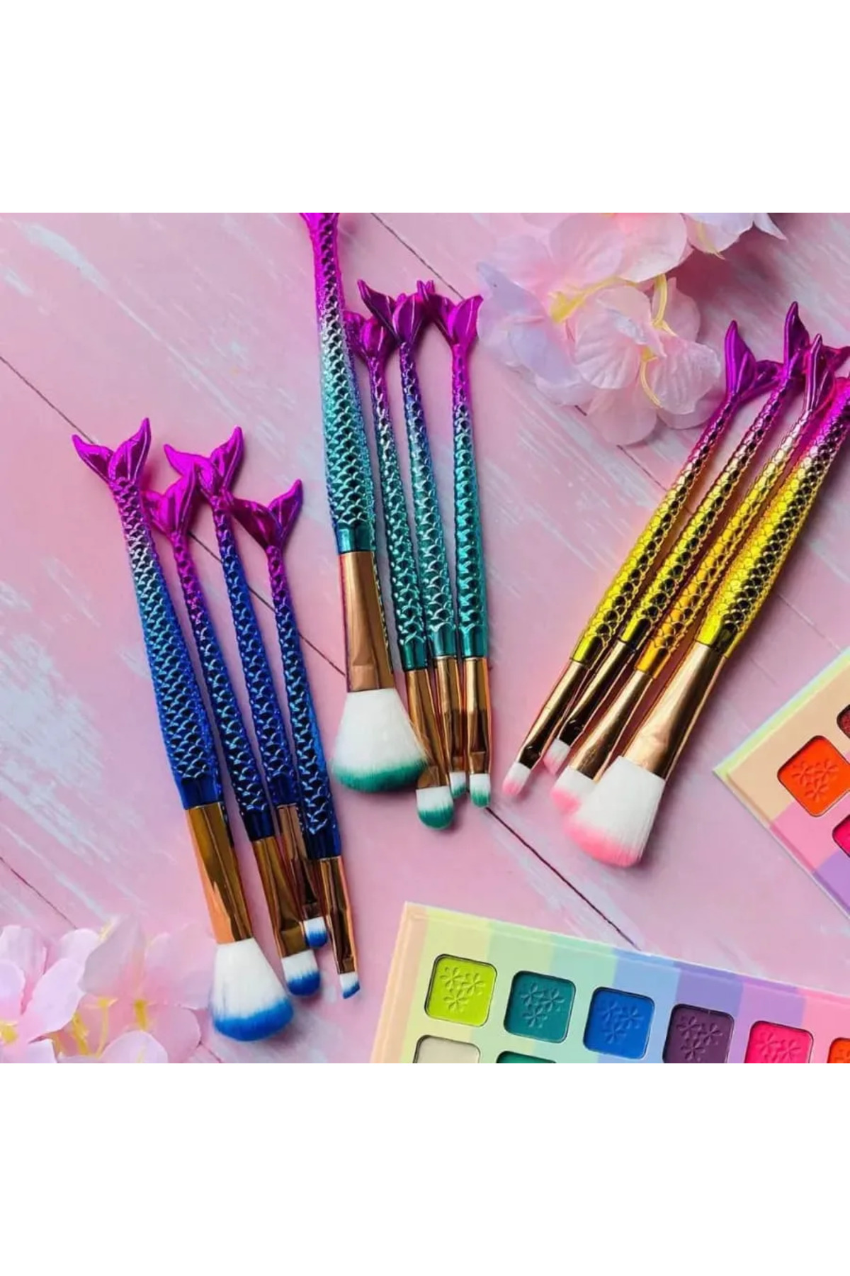 RP Royal Paris Cosmetic Renkli Deniz Kızı Tasarımlı 4'lü Makyaj Fırçası Seti - Yumuşak Kıl 🧜♀️✨
