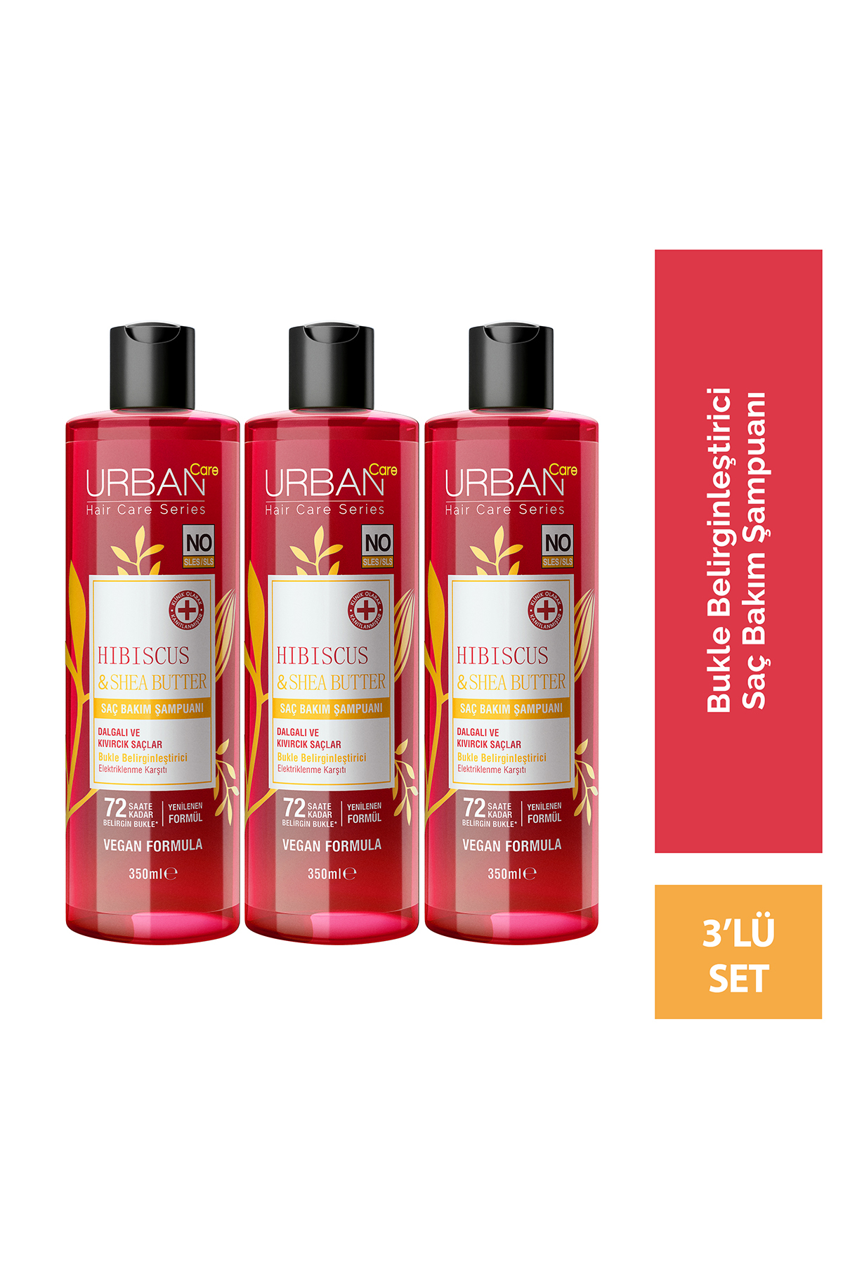 Urban Care Hibiscus & Shea Butter Bukle Belirginleştirici Saç Bakım Şampuanı-350 ml-vegan x3