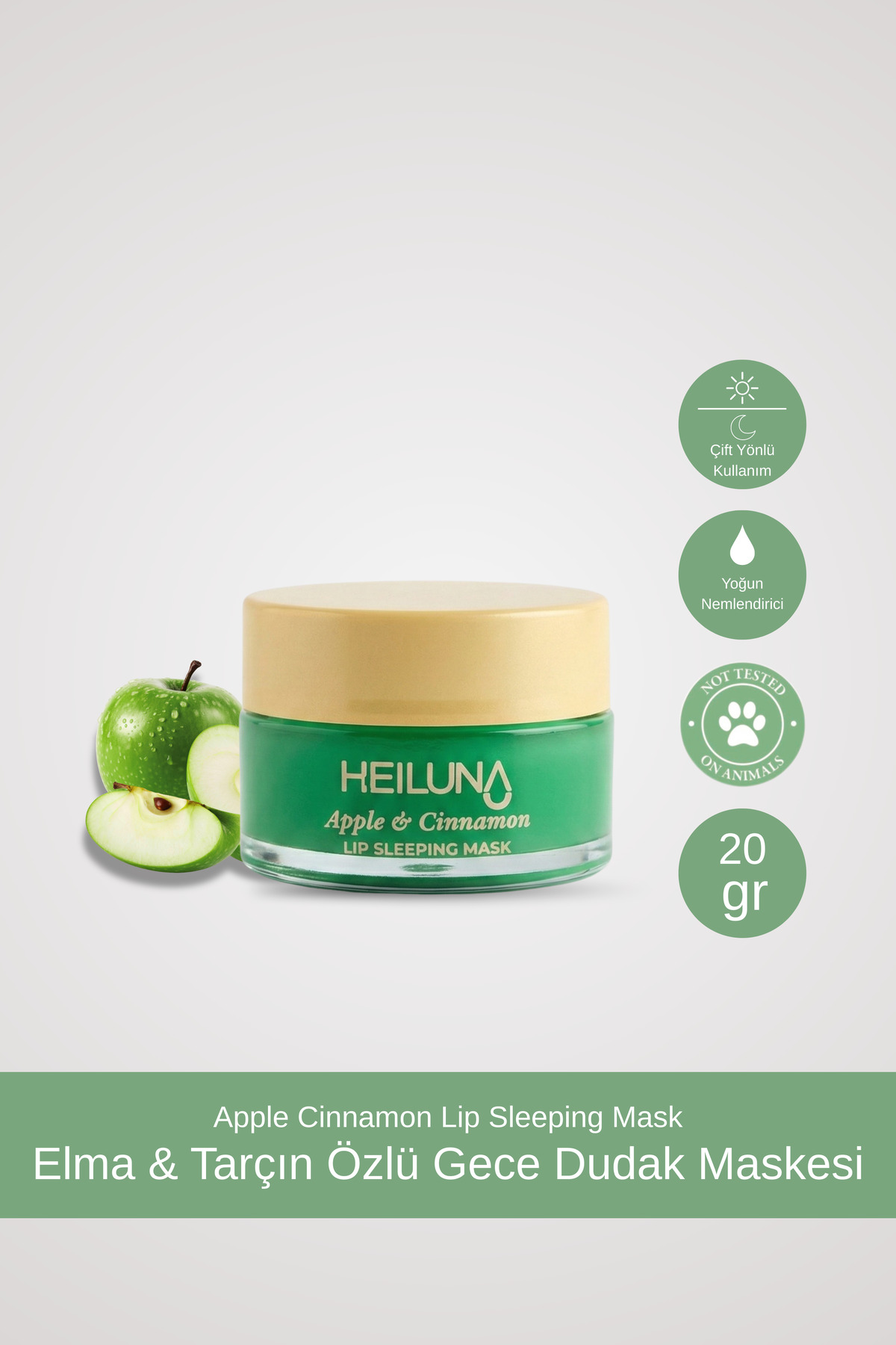 Heiluna Elma ve Tarçın Özlü Gece Dudak Maskesi 20g | E Vitamini, Shea Yağı Besleyici Bakım
