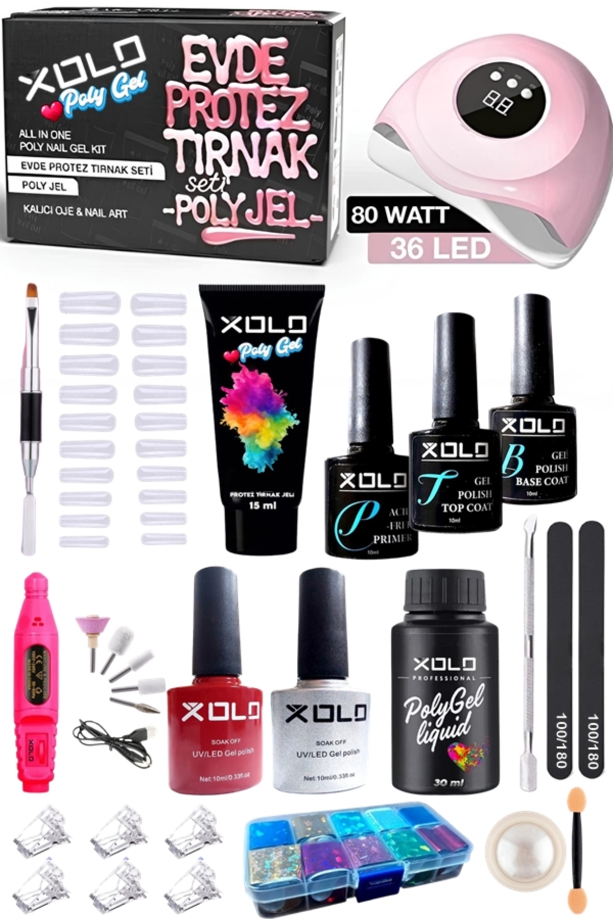 xolo Evde Protez Tırnak & Kalıcı Oje & Nail Art Seti Full Set Soft Pembe