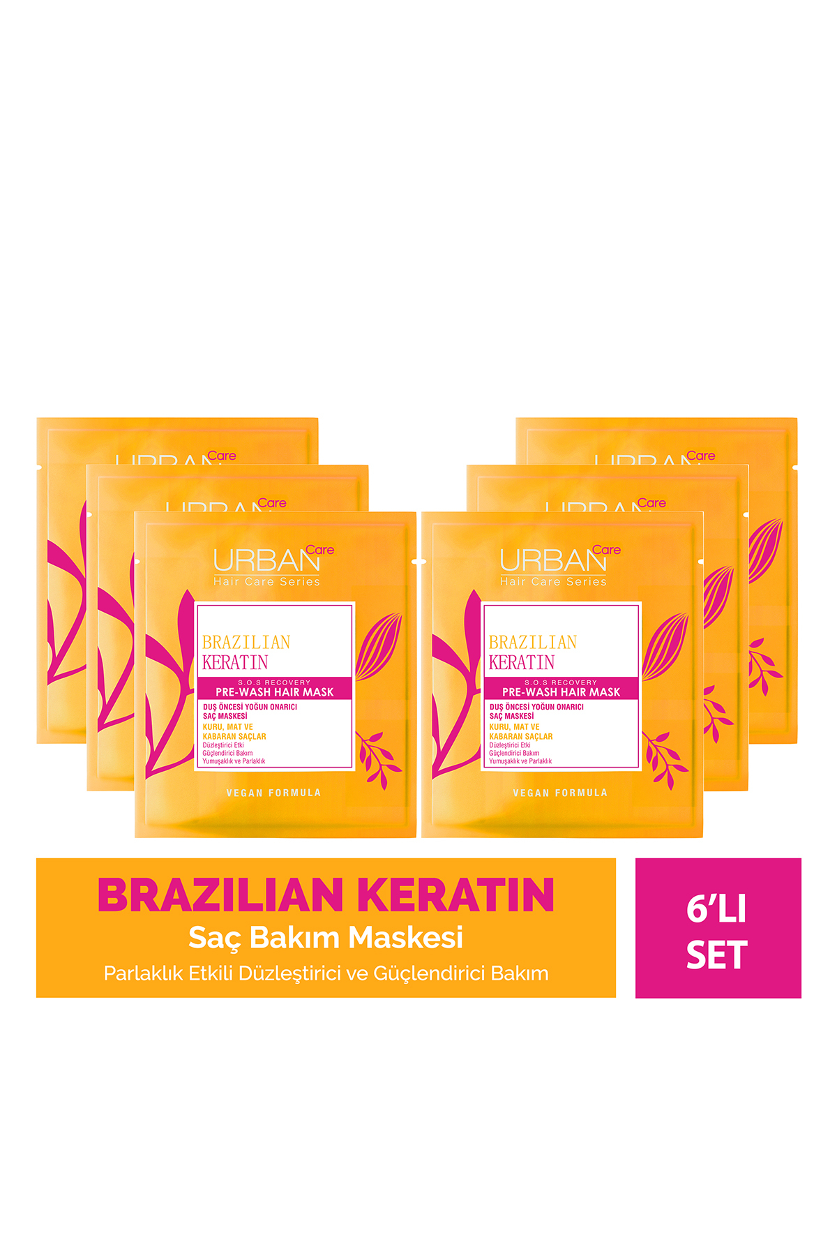 Urban Care Brezilya Keratin Düzleştirici Etkili Duş Öncesi Saç Bakım Maskesi-6x50ml-vegan