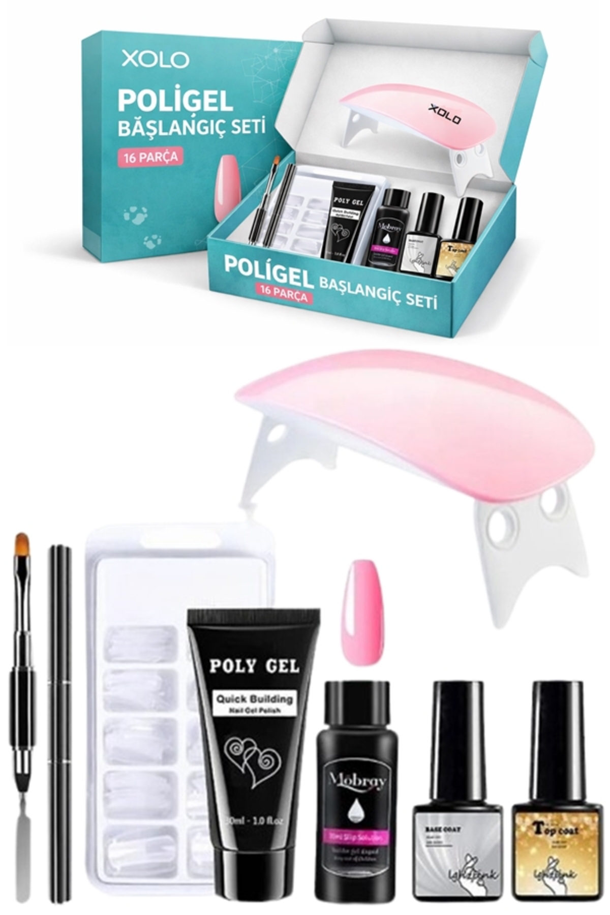 xolo 16 Parça Polijel Oje Yapma Seti Pembe Evde Poligel Nail Art Seti