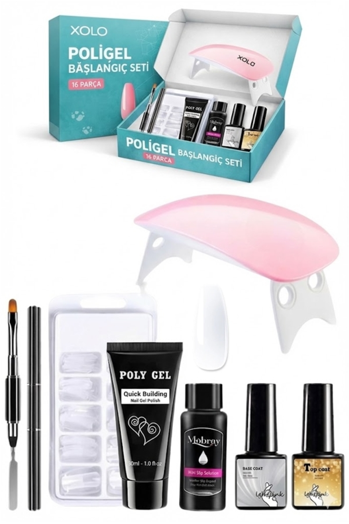 xolo 16 Parça Polijel Oje Yapma Seti Şeffaf Clear Evde Poligel Nail Art Seti