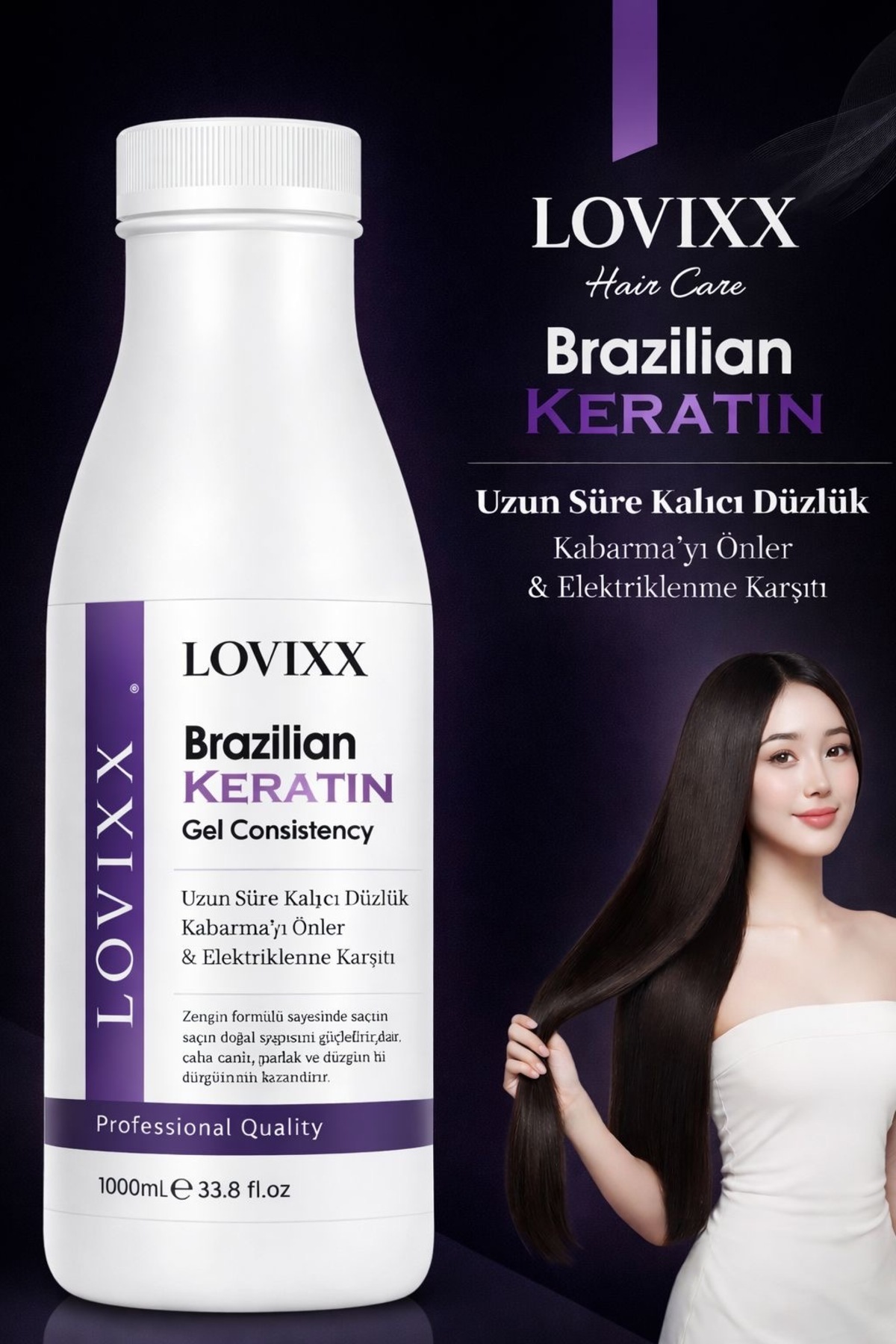 Lovix Brazilian Keratin 1000 ml – Profesyonel Saç Düzleştirici Keratin Bakım Seti – Uzun Süre Kalıcı Etki