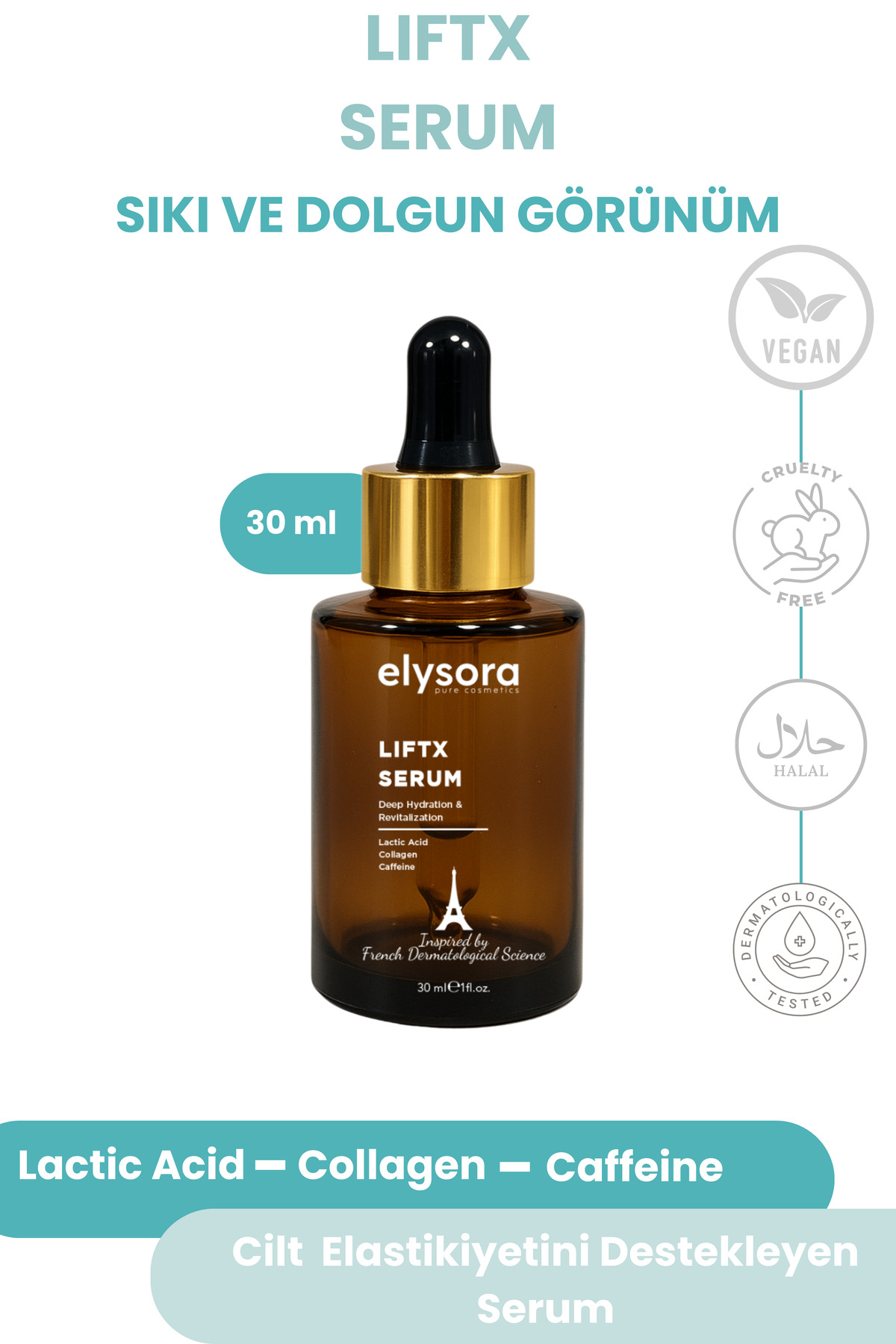 Elysora Anında Gerginlik Etkili Lifting&Sıkılaştırıcı Serum-Kırışıklık Karşıtı,Kolajen+Hyaluronik Asit 30ml
