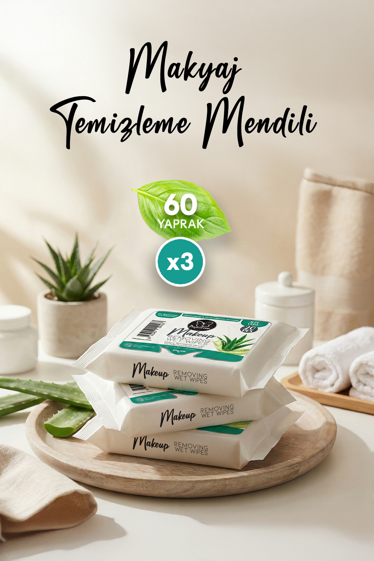 Papilion Aloe vera Özlü ph dengeli Nemlendirici Makyaj Temizleme Mendili x3 60 Yaprak