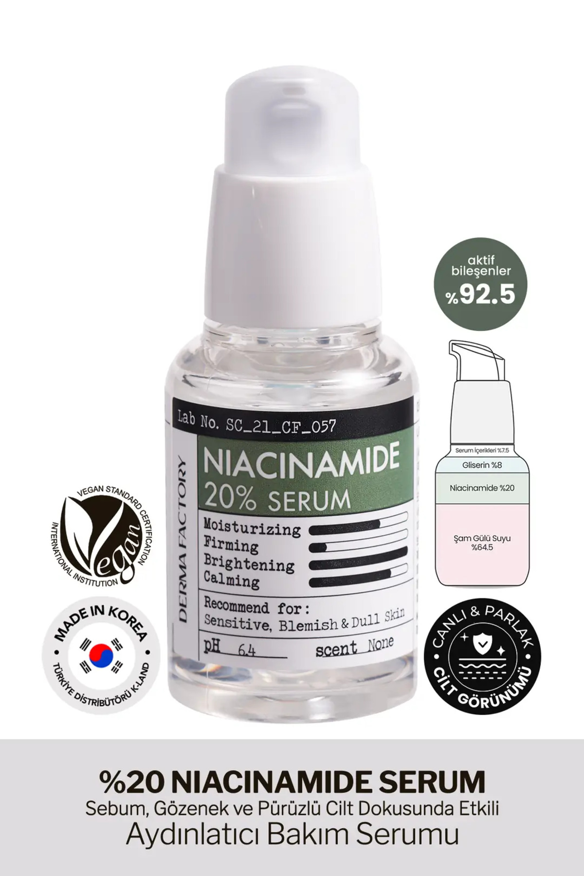 %20 Niasinamid İçeren Aydınlatıcı Cilt Bakım Serumu Niacinamide Serum 30ml